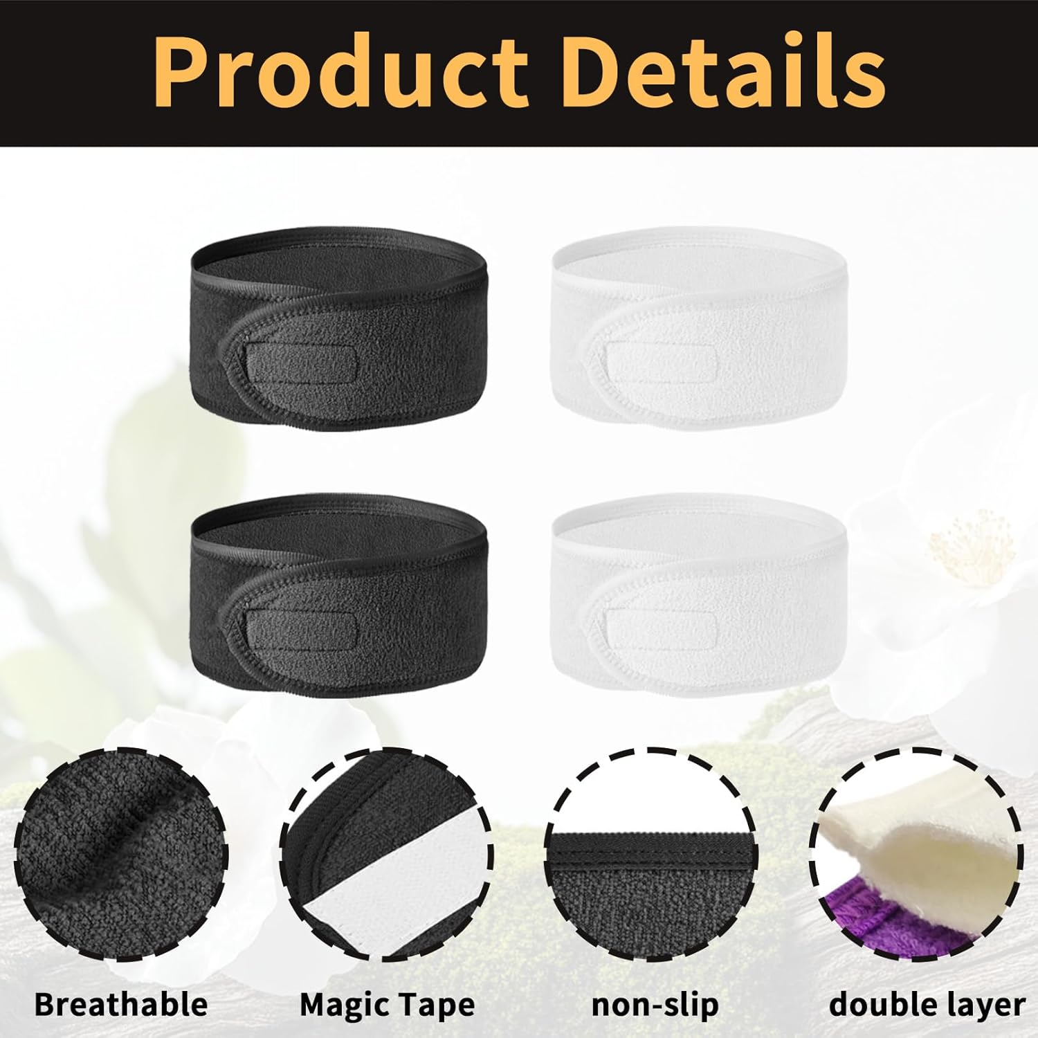 Pack of 4 Hair Bands for Women, Women'S Cosmetics, Make-Up Hair Band for Sports, Showers (Black and White)