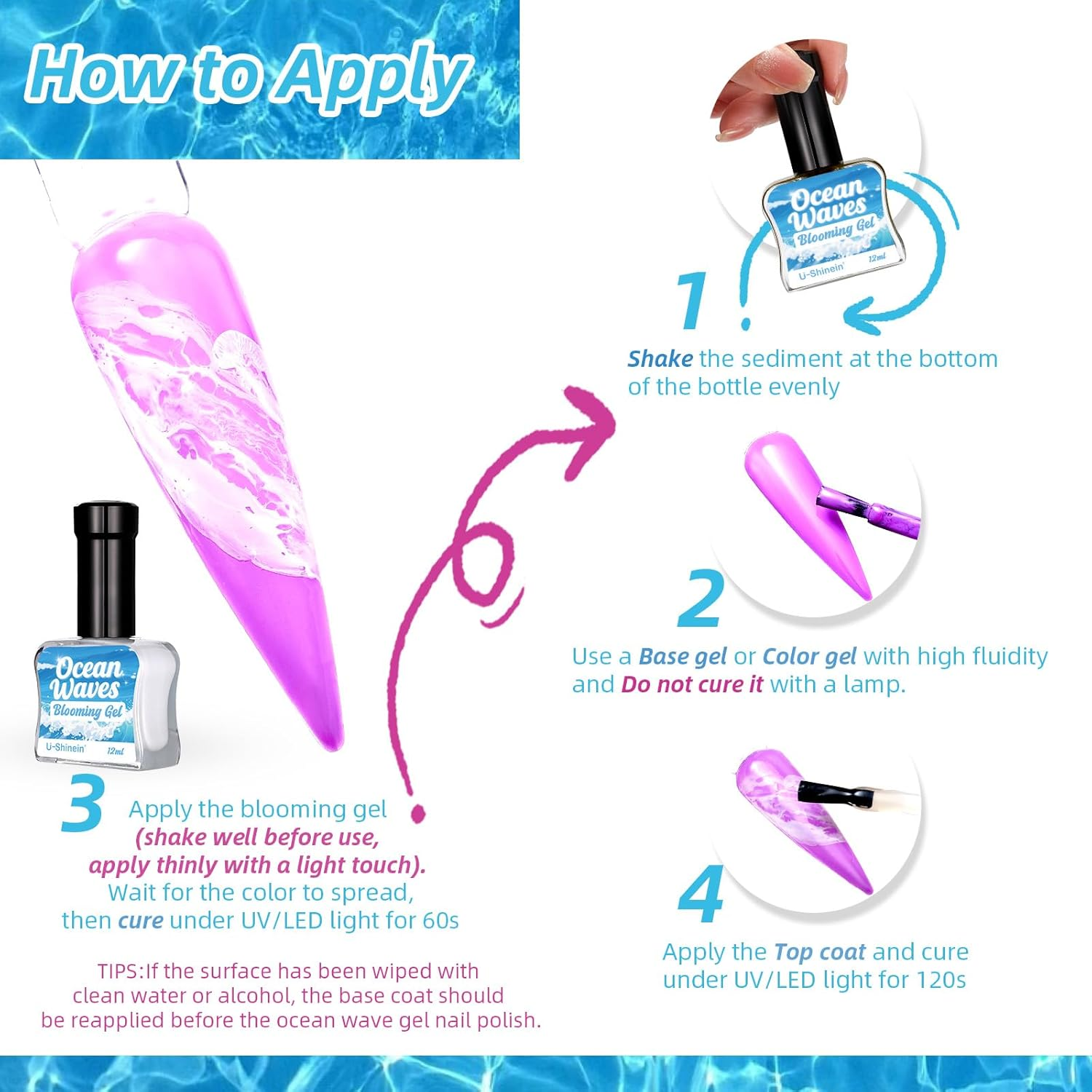 U-Shinein Blooming Gel Nail Polish, Marble Effect Nail Polish, White Watercolor Ink Wave Nail Gel with Magical Diffusion Effect for Creating Lace Pattern Nail Art Soak of UV/LED 12Ml