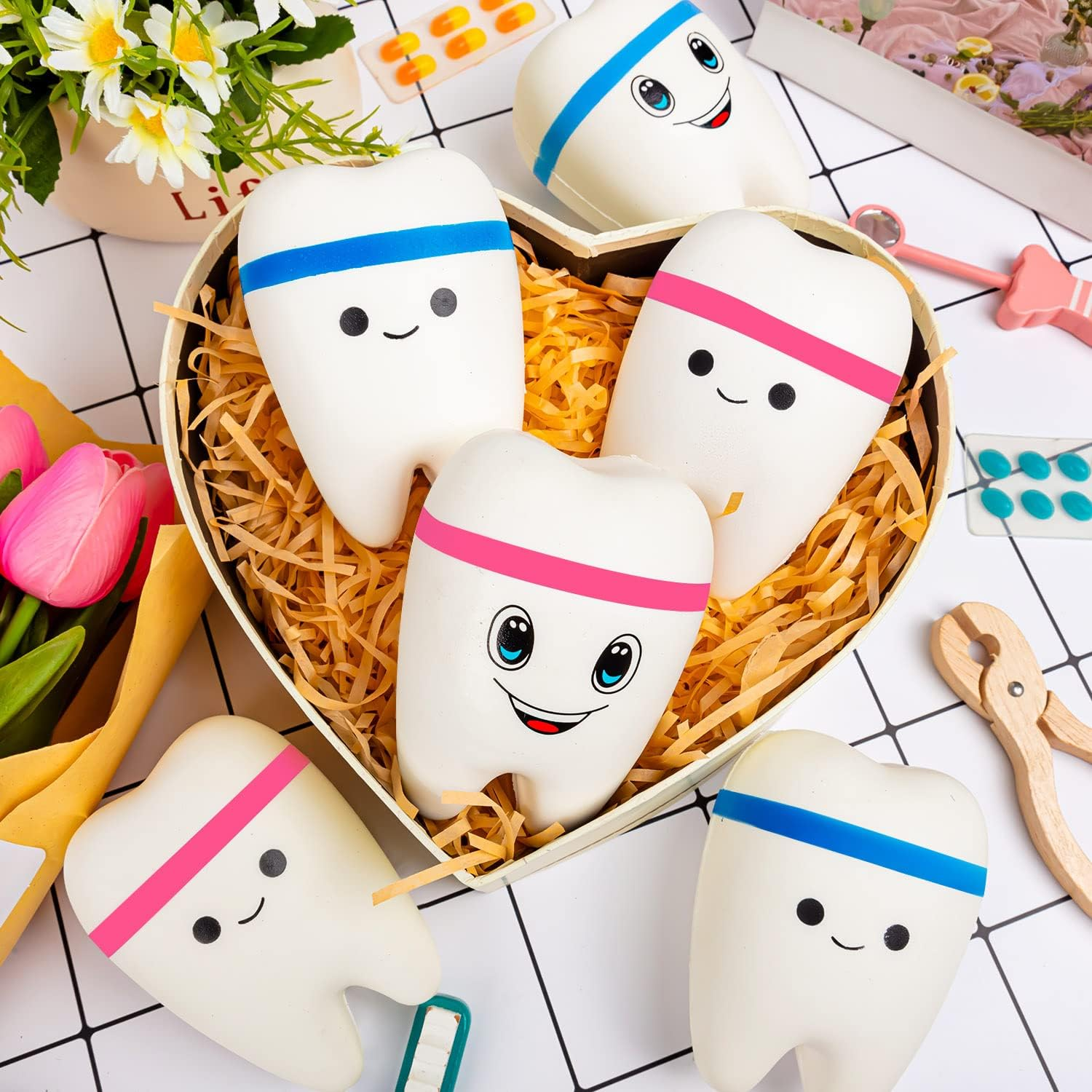 4 Pcs Jumbo Slow Rising Tooth Toy, Cute Teeth Stress Balls Toys, Squeeze Fidget Toys for Adults Kids Party Favors image number 6