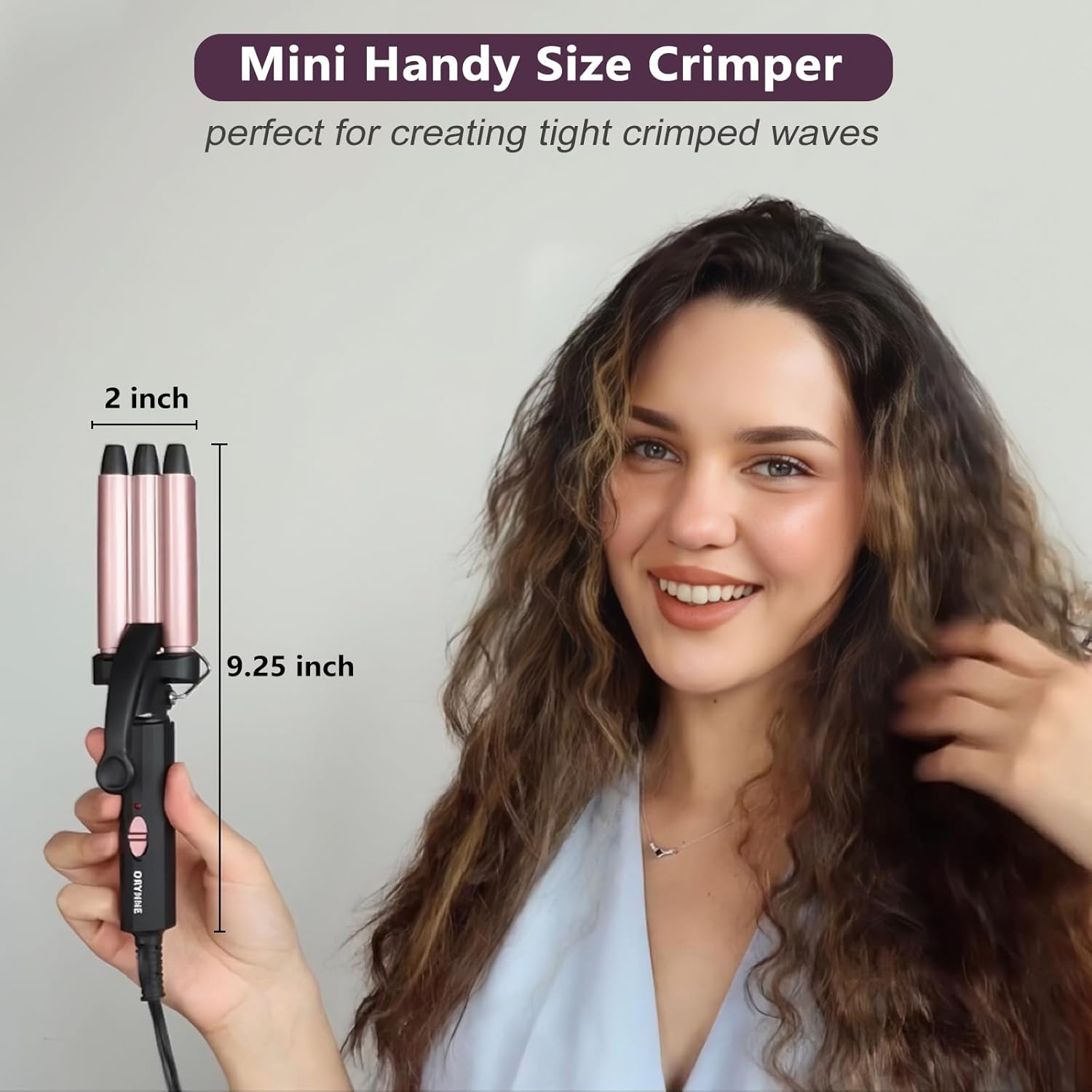 Crimper Hair Tool for Short Hair, 1/2 Inch Mini Crimper for Tight Beach Waves, Mini 3 Barrel Curling Iron with Argan Oil Infused, Beach Waves Curling Iron, Easy to Use image number 3