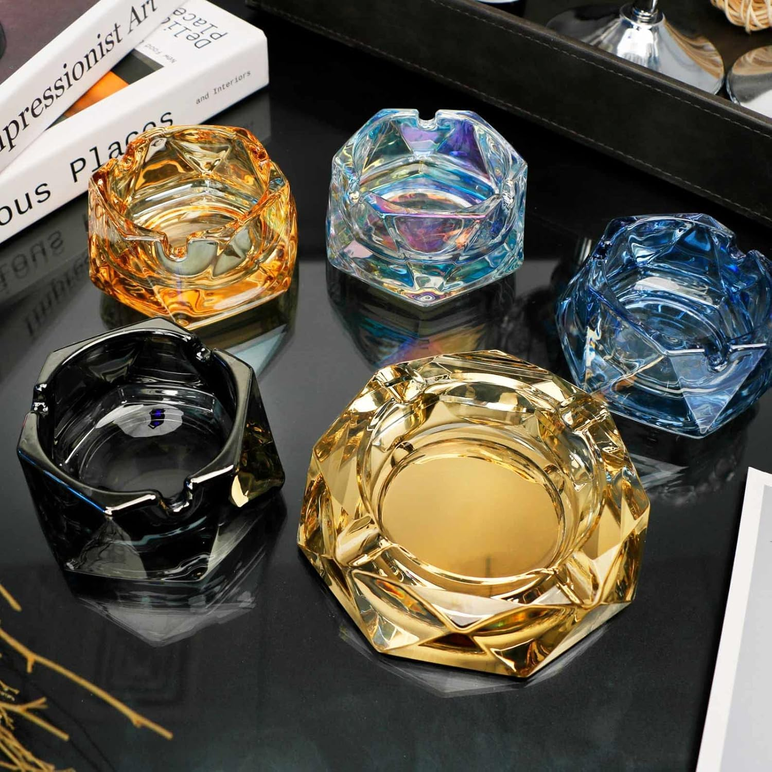 Glass Ashtray for Cigarettes, Tabletop Ashtray and Modern Decoration for Home Office Bar Restaurant Indoor Outdoor image number 1