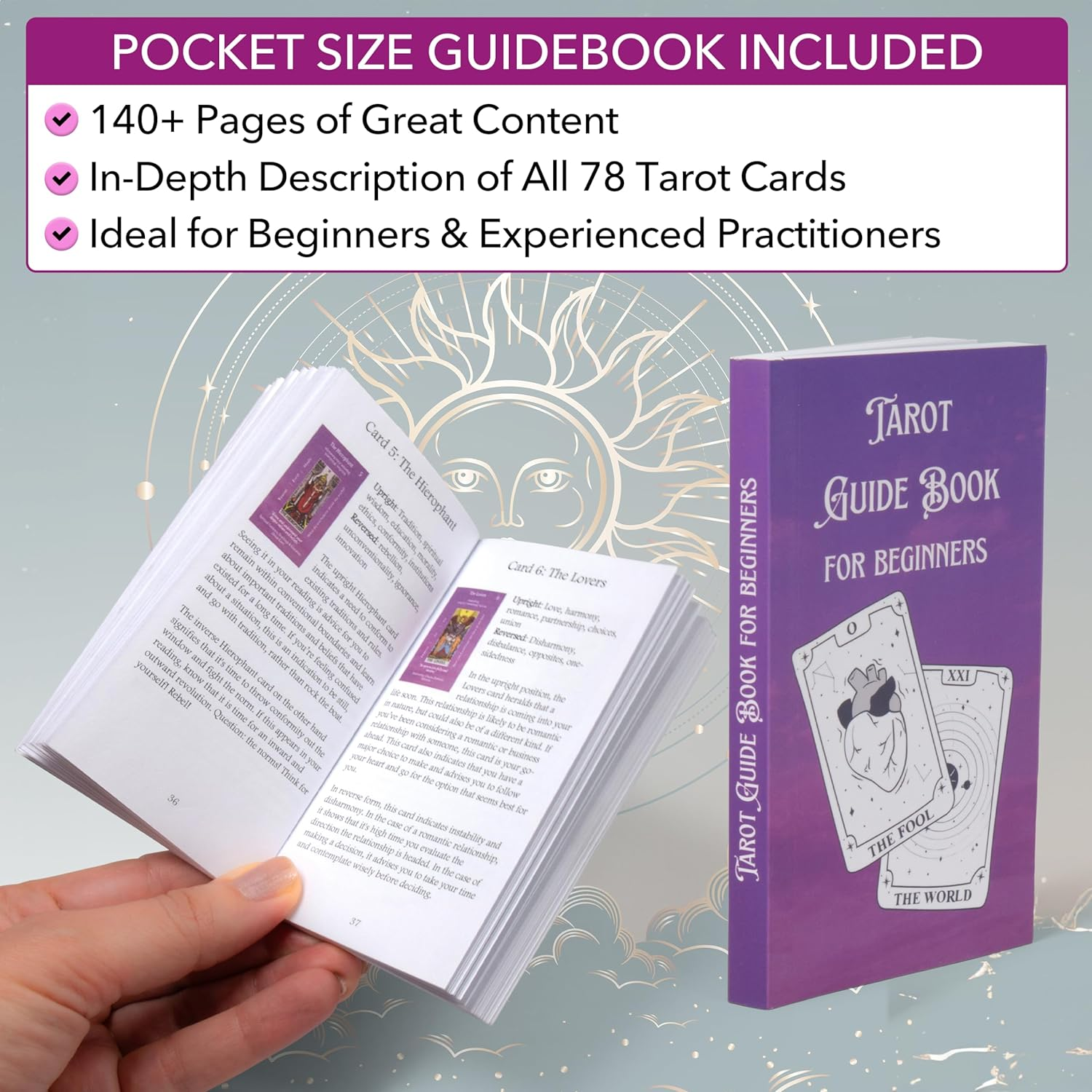Tarot Cards with Guidebook & Pouch | 78 Cards | Purple & Pink Designs | Perfect for Beginners & Experienced Practitioners image number 2
