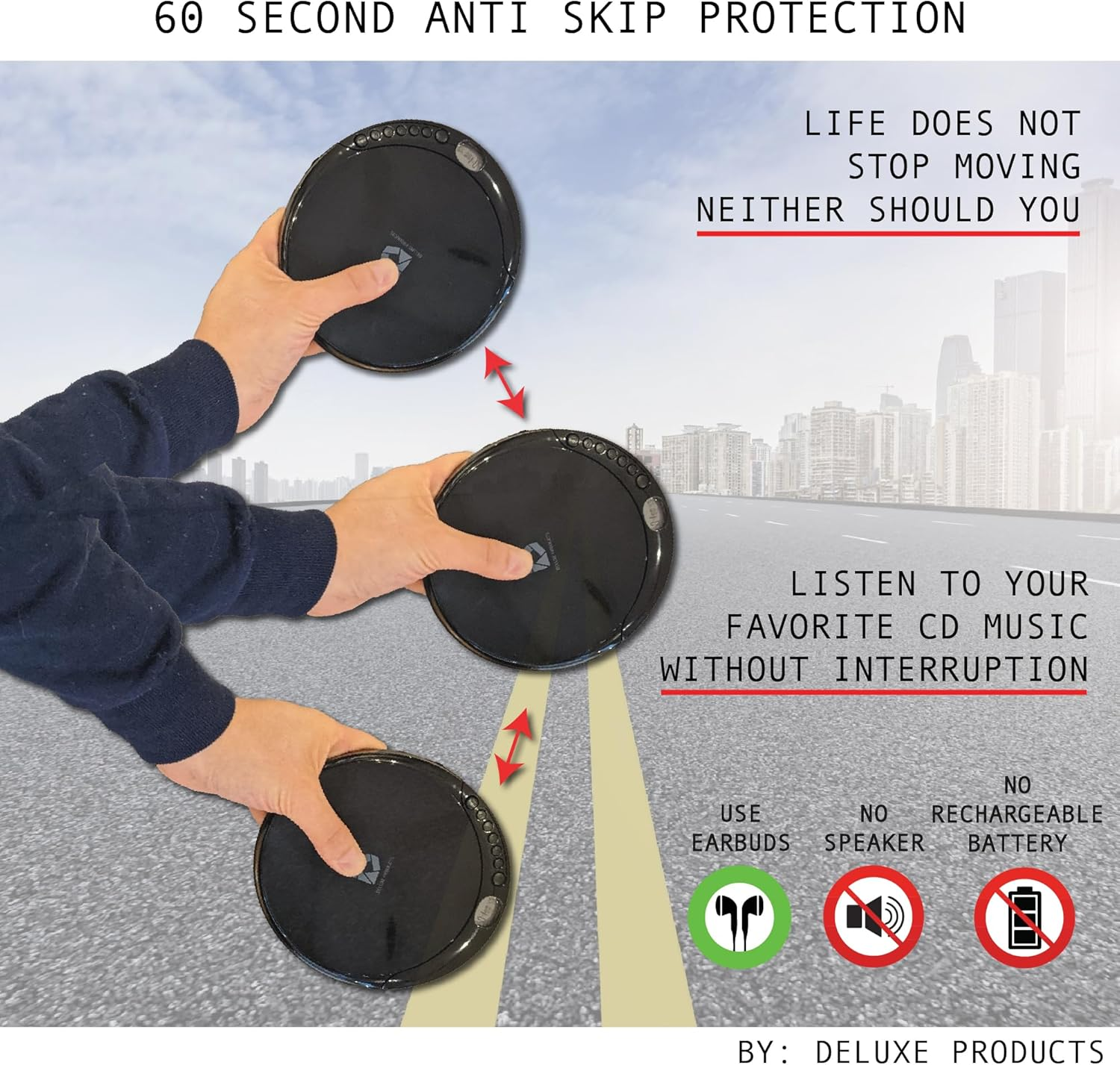 Deluxe Products CD Player Portable with 60 Second anti Skip, Stereo Earbuds, Includes Aux in Cable and AC USB Power Cable for Use at Home or in Car image number 1