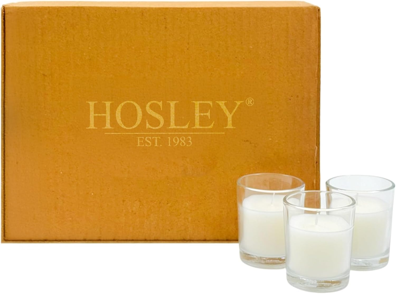 Hosley&reg; Ivory Unscented Clear Glass Filled Votive Candles, Hand Poured Wax Candle Ideal for Aromatherapy Spa Weddings Birthdays Holidays Party (Pack of 12)