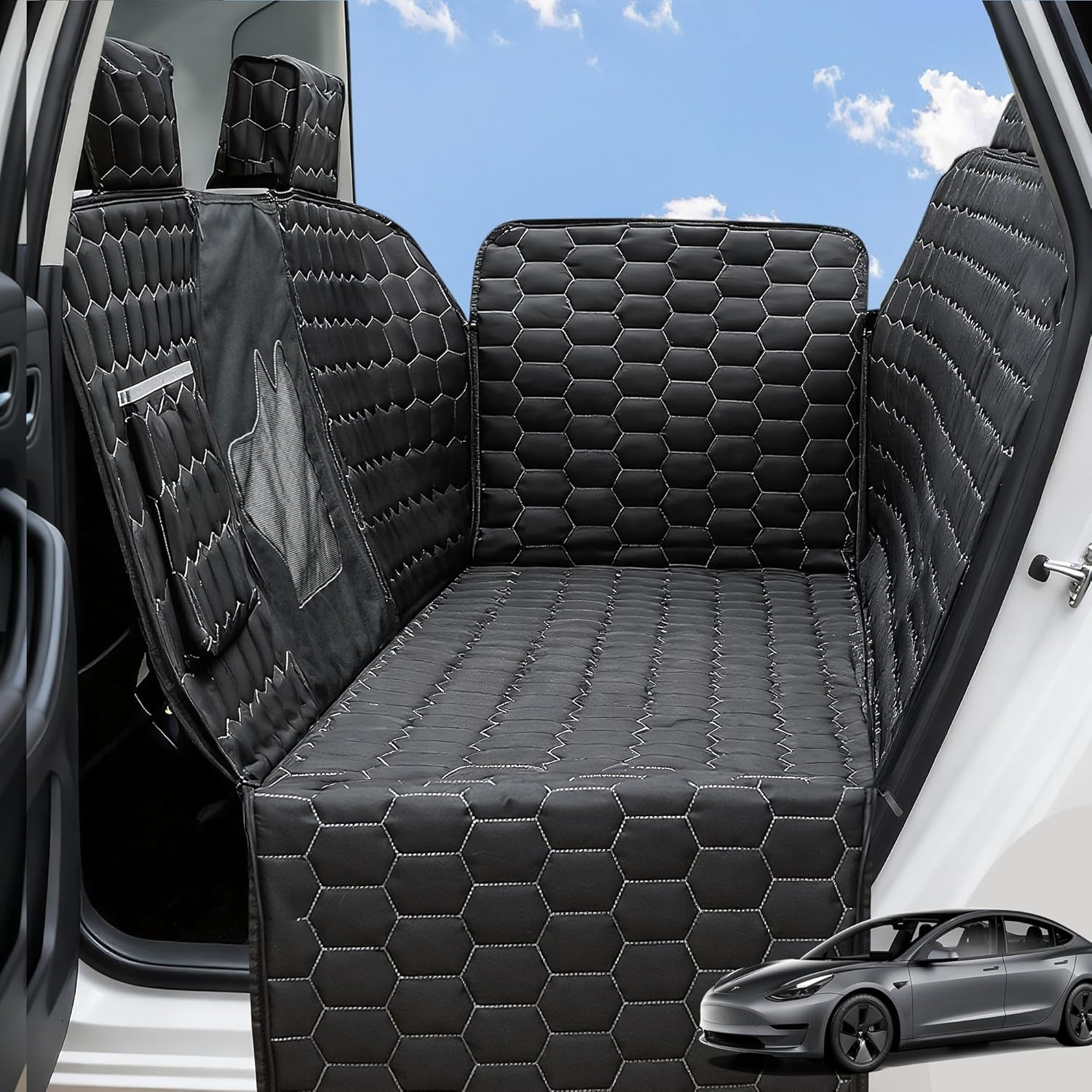 Dog Seat Covers for Tesla Model Y, Car Hammock for Tesla Model Y 2022-2025 with Side Flaps, 100% Waterproof Pet Car Seat Cover with Mesh Window & Headrest Protector Easy Clean up Pet Liner image number 1