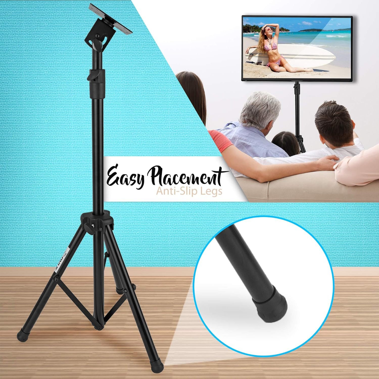 Pyle LED TV Tripod Stand - 2 Pcs Portable TV Stand, Foldable TV Stand Mount, Fits LCD Flat Panel Screen TV up to 32" W/Adjustable Tilt & Height, 22Lbs Weight Capacity, VESA 75, 100 - PTVSTNDPT3215X2 image number 3