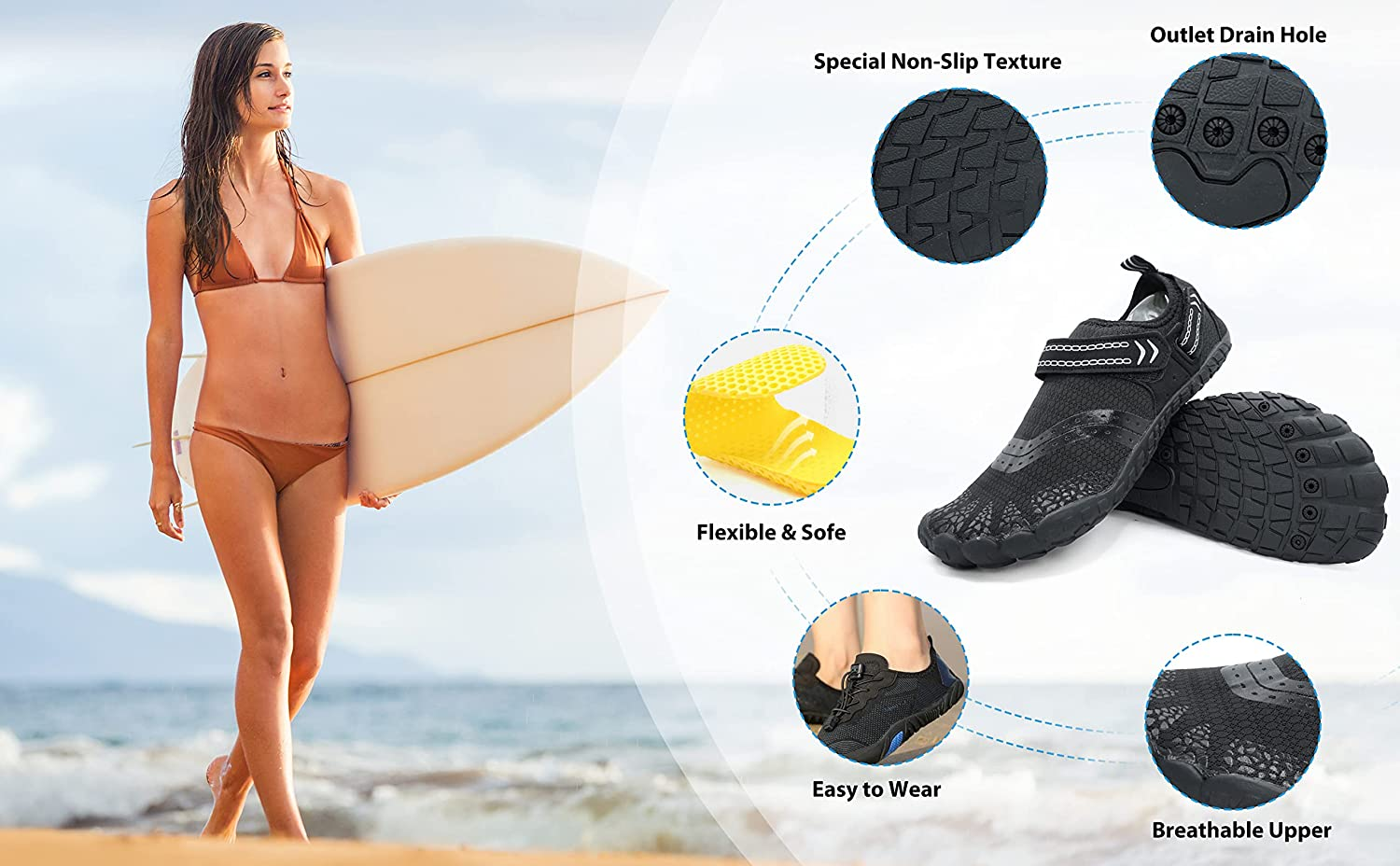 USOR Water Shoes for Men Women Barefoot Quick-Dry Breathable Non-Slip Socks Shoes Aqua Shoes Swim Beach Sports Shoes for Boating Fishing Hiking Diving Surfing Yoga image number 2