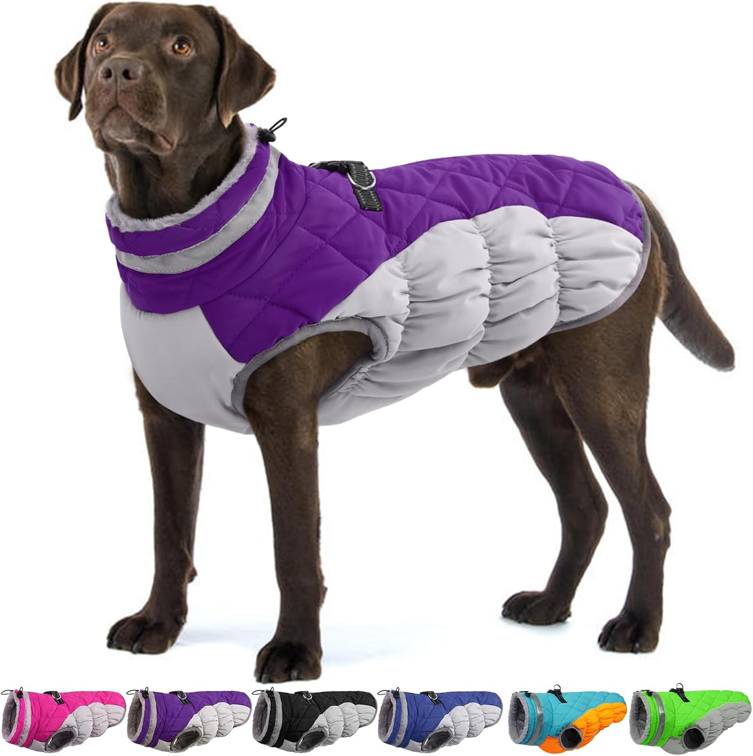 OUOBOB Large Dog Coat, Xxlarge Dog Winter Coat, Waterproof Pet Jacket with Back Zipper,Extra Large Pet Coats, Warm Fleece Jacket with D-Ring, Windproof Winter Clothes Golden Retriever,Purple,Xxl image number 1