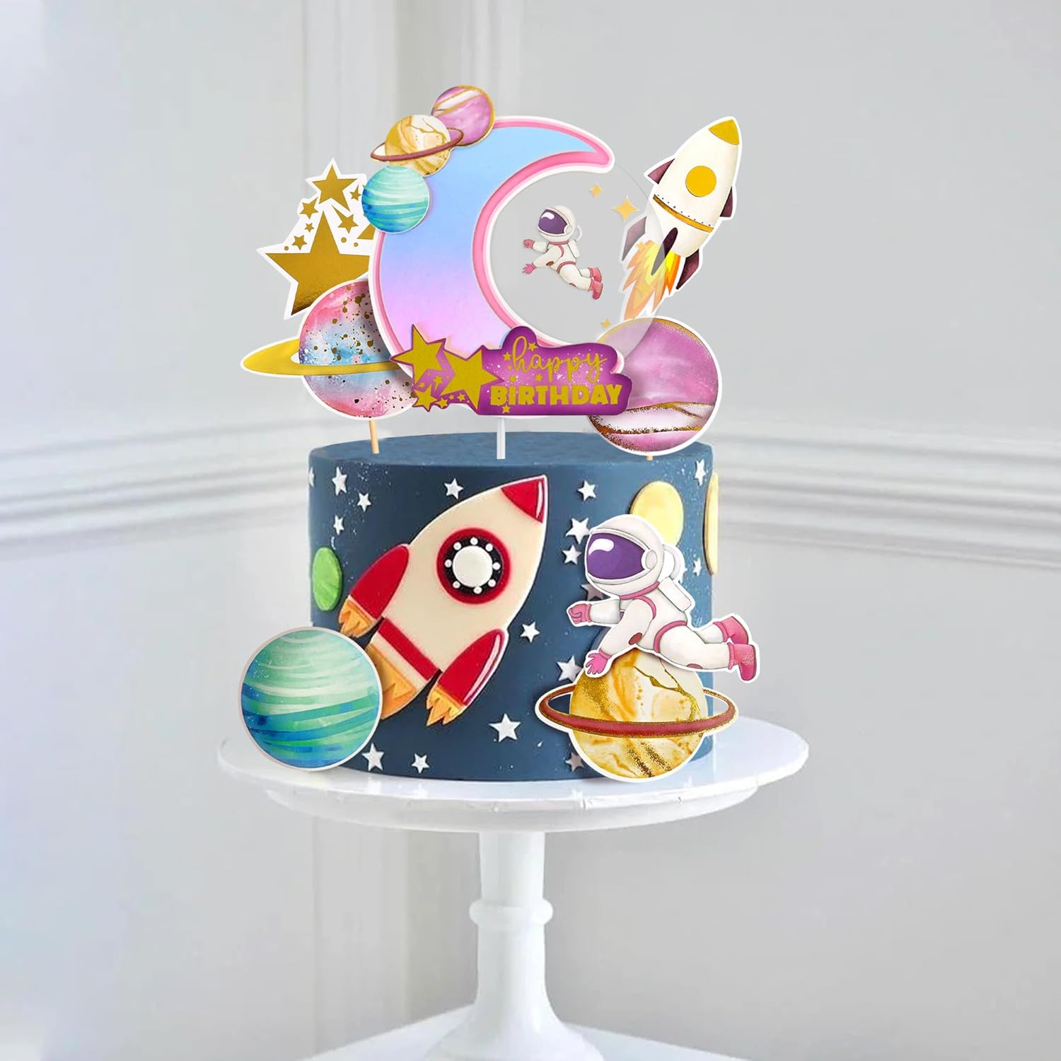 10 Pcs Space Cake Topper, Planet Astronaut Earth Cupcake Picks Space Theme Kids Baby Shower Party or Birthday Party Cake Decorations