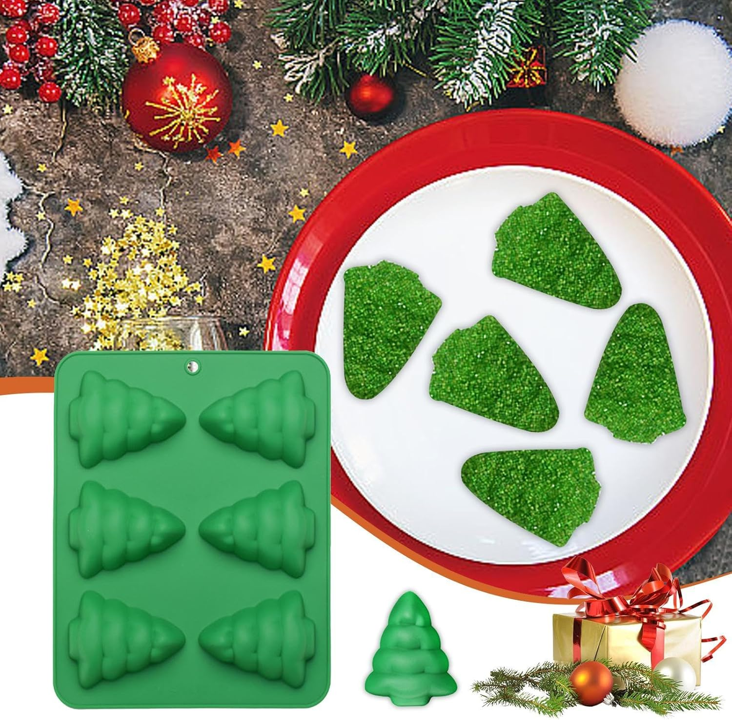 Christmas Chocolate Molds, Silicone Cake Mold, 6-Cavity Chocolate Molds, Silicone Molds, Jelly Pudding Molds, Holiday Baking Mould, Festive Dessert Molds, Flexible Chocolate Molds, image number 1