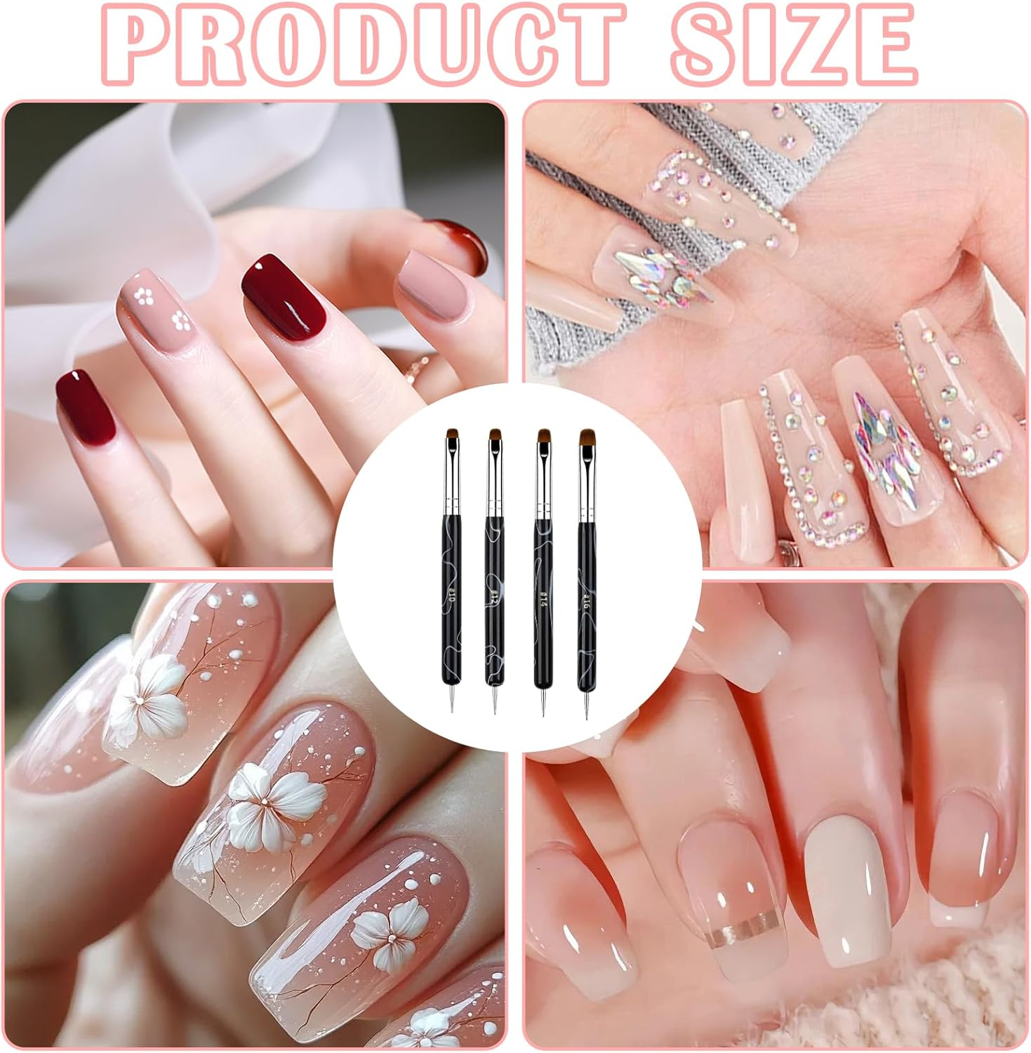 4Pcs French Manicure Brush Set in Four Sizes, Ergonomic Art Supplies Personalization Nail Design Tools, Suitable for Professional Nail Technicians & Novices image number 2