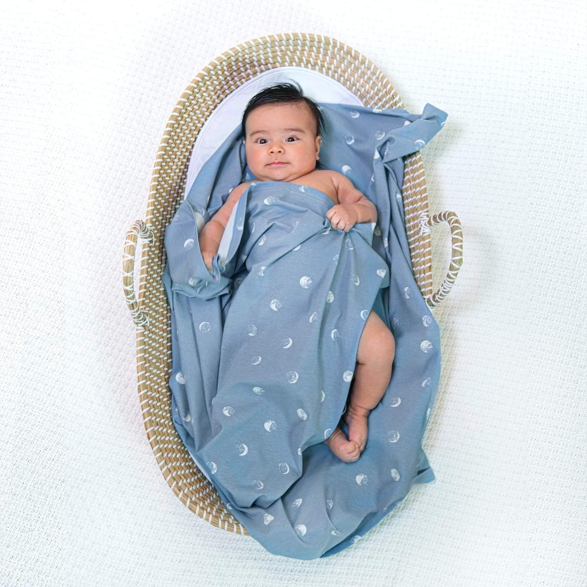 Aden + Anais Comfort Knit Baby Swaddle Blanket for Newborn Girl and Boy, Super Soft Cotton with Spandex, Versatile Stroller Cover, Burp Cloth, Nursing Shield, 47 X 47 Inch, Blue Moon image number 1