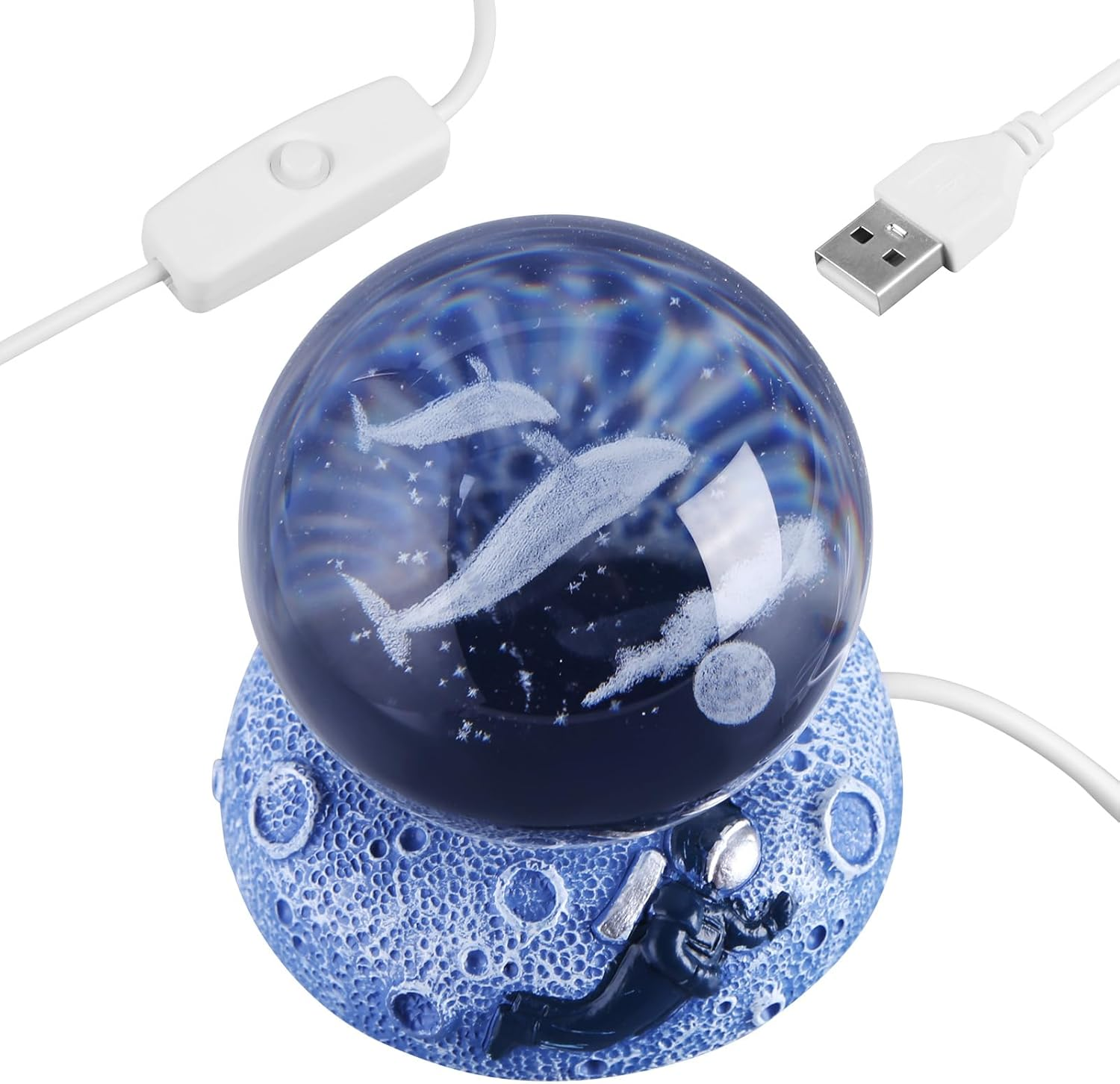3D Crystal Ball Night Light USB Cool Lamp with LED Lighted Base (Whales) image number 6