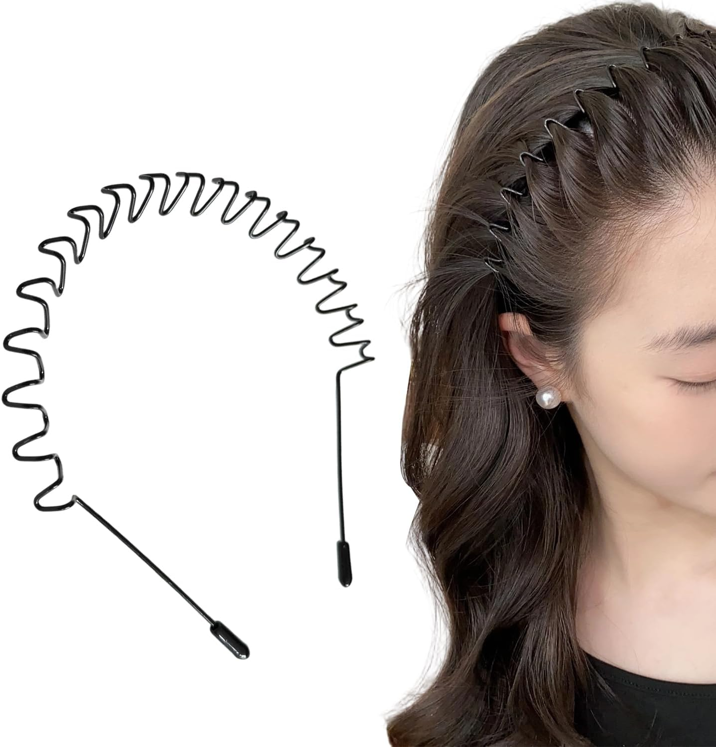 EKIND Metal Wavy Hair Band for Men Women Lightweight Non Slip Headband Hoop for Sports Washing Makeup Daily Wear (Black)