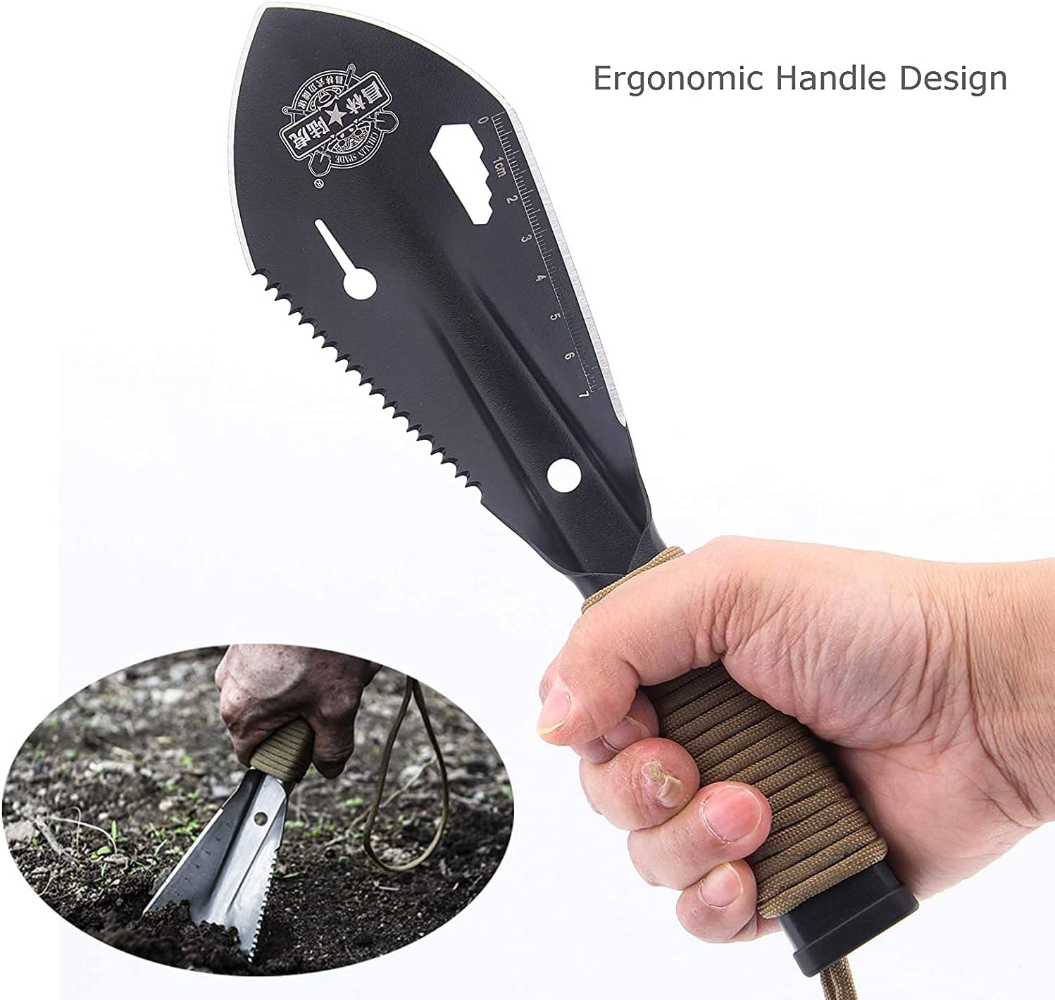 Camping Shovel, Backpacking Trowel Multitool Hand Garden Spade Small Potty Shovel with Paracord Handle for Outdoor, Gardening, Digging image number 1