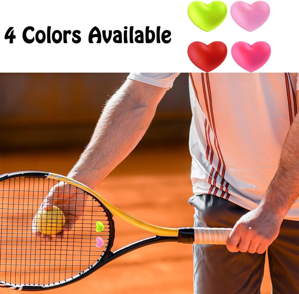 4Pcs Heart-Shaped Tennis Racquet Dampeners,Tennis Racket Shock Absorbers,Cute Silicone Shock Absorbers,Tennis Dampener for Racket,Tennis Racquet String Dampener,Tennis Vibration Dampener image number 5