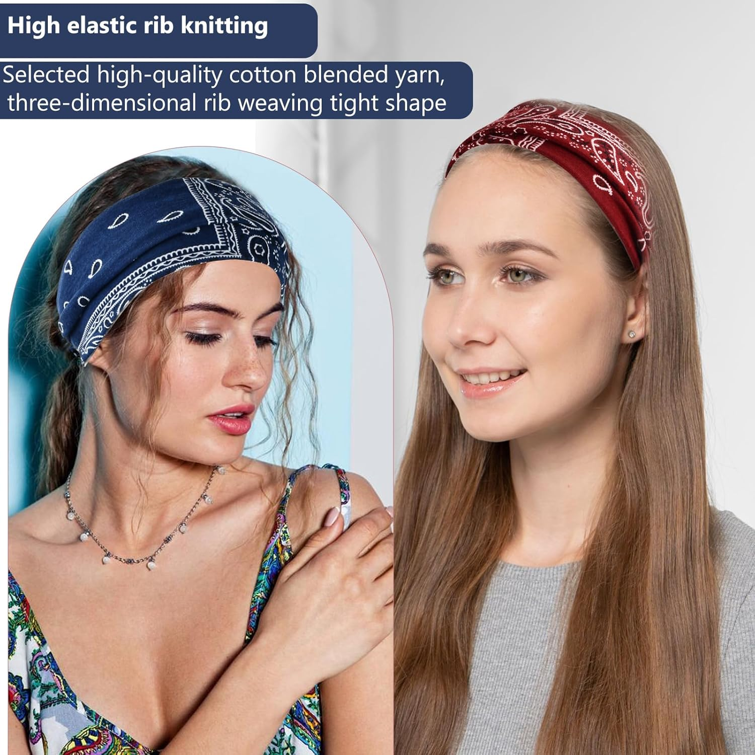 Culinavog Pack of 4 Boho Hair Bands, Wide Soft Headbands with Knotted Look, Elastic Headband for Yoga, Sports, Daily Life - Colourful Set Hair Accessories Women