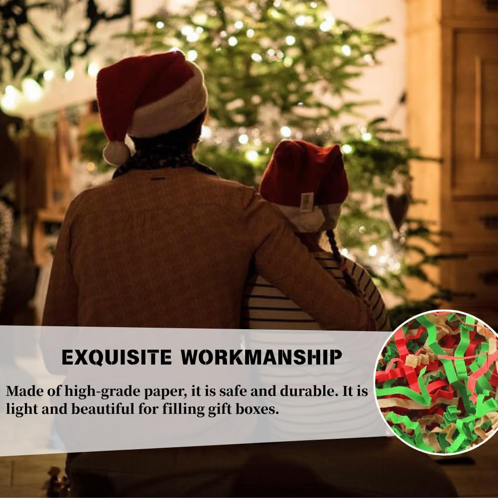 1 LB Crinkle Paper Filler - Easter Grass, Basket & Gift Stuffers, Shredded Paper Filler for Christmas, Wedding, Birthday, Bridesmaid, Gift Boxes, Baskets and Decor - (Red & Green & Brown) image number 3