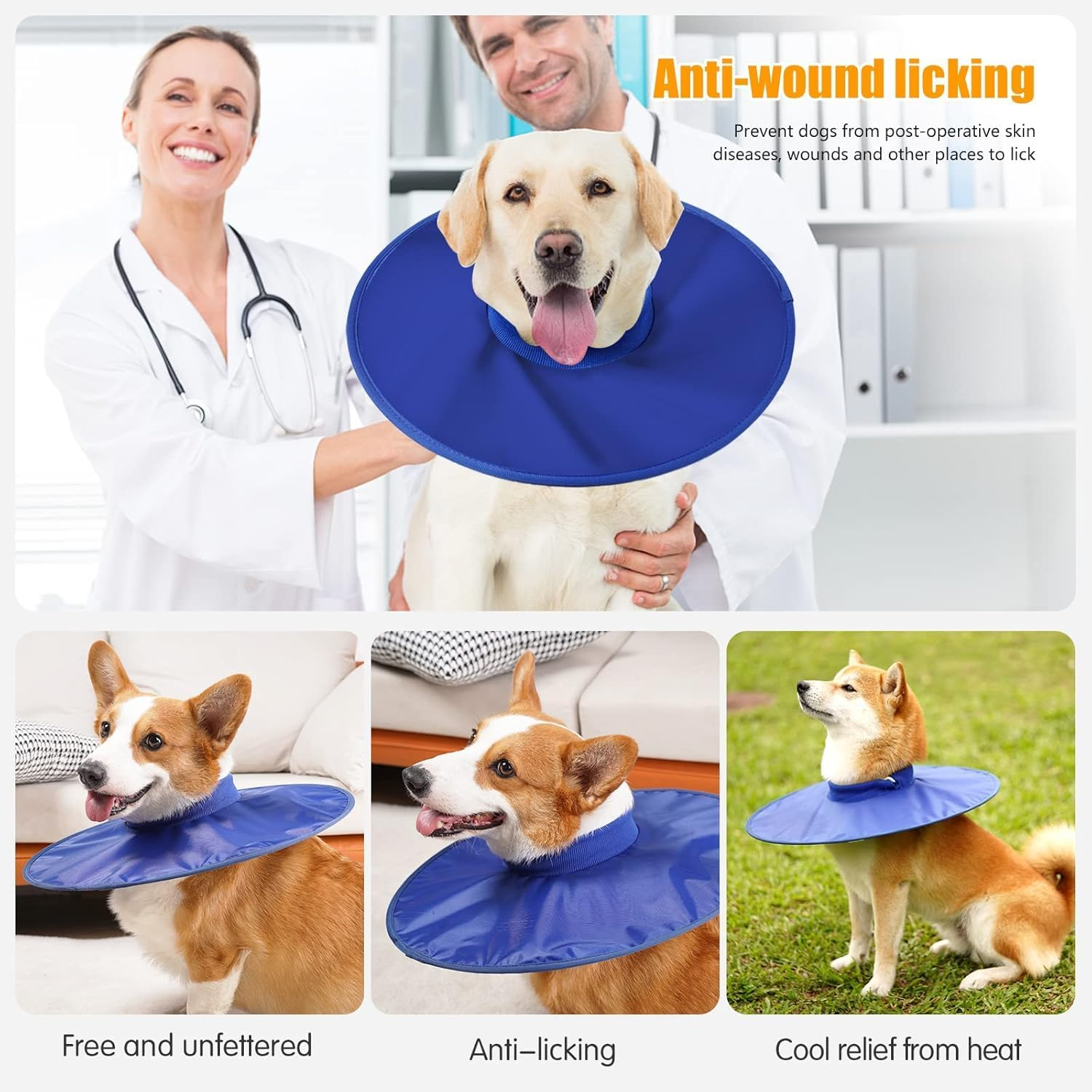 Dog Recovery Collar,Dog Soft Cone Collar Alternative after Surgery,Adjustable,Breathable Collar for Large/Medium/Small Dogs Cats (Royal Blue, S) image number 6