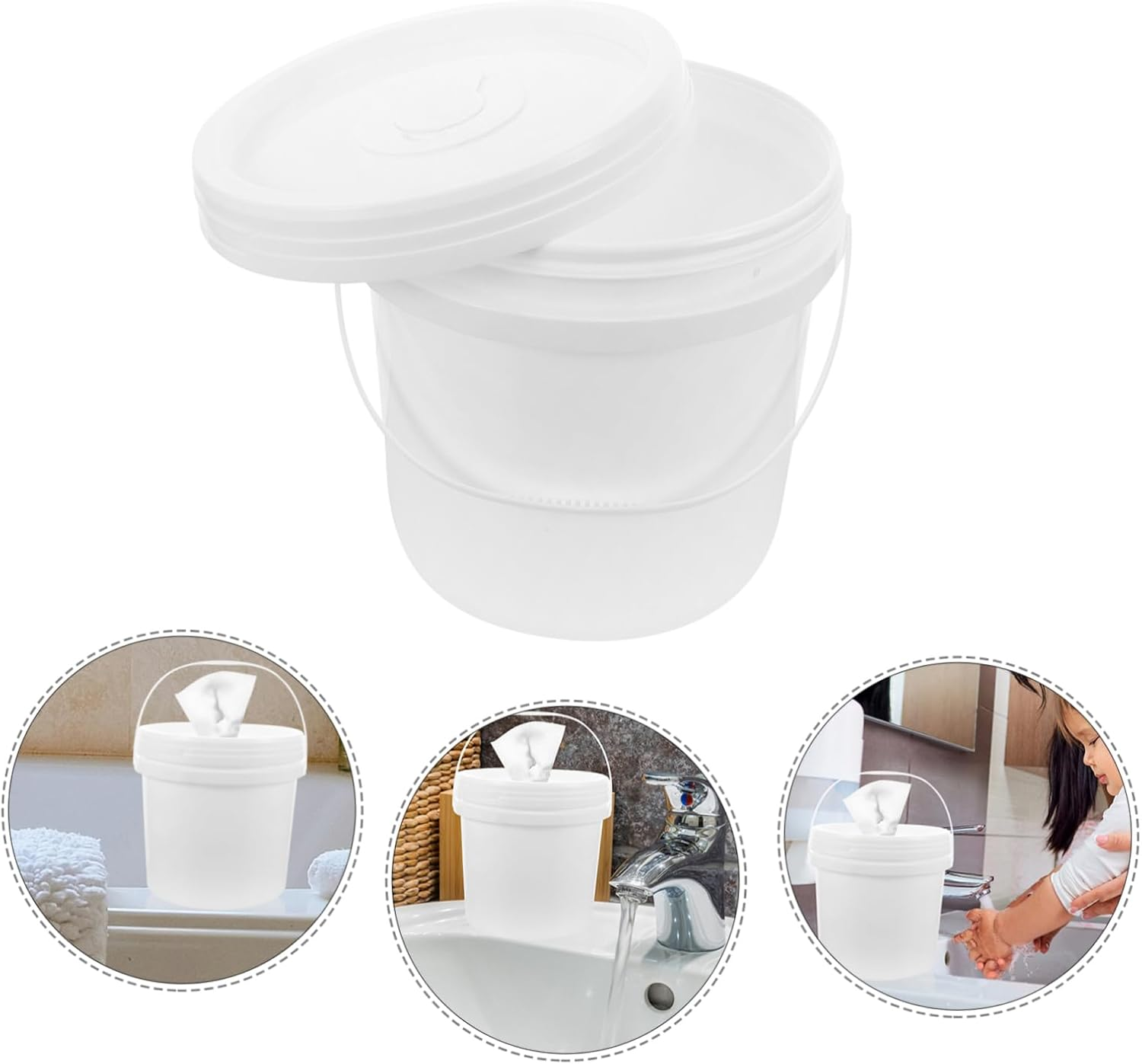 TIDTALEO Refillable Wet Wipes Dispenser Bucket 5L round Wipe Container Lid for Baby and Car Use Reusable Plastic Holder