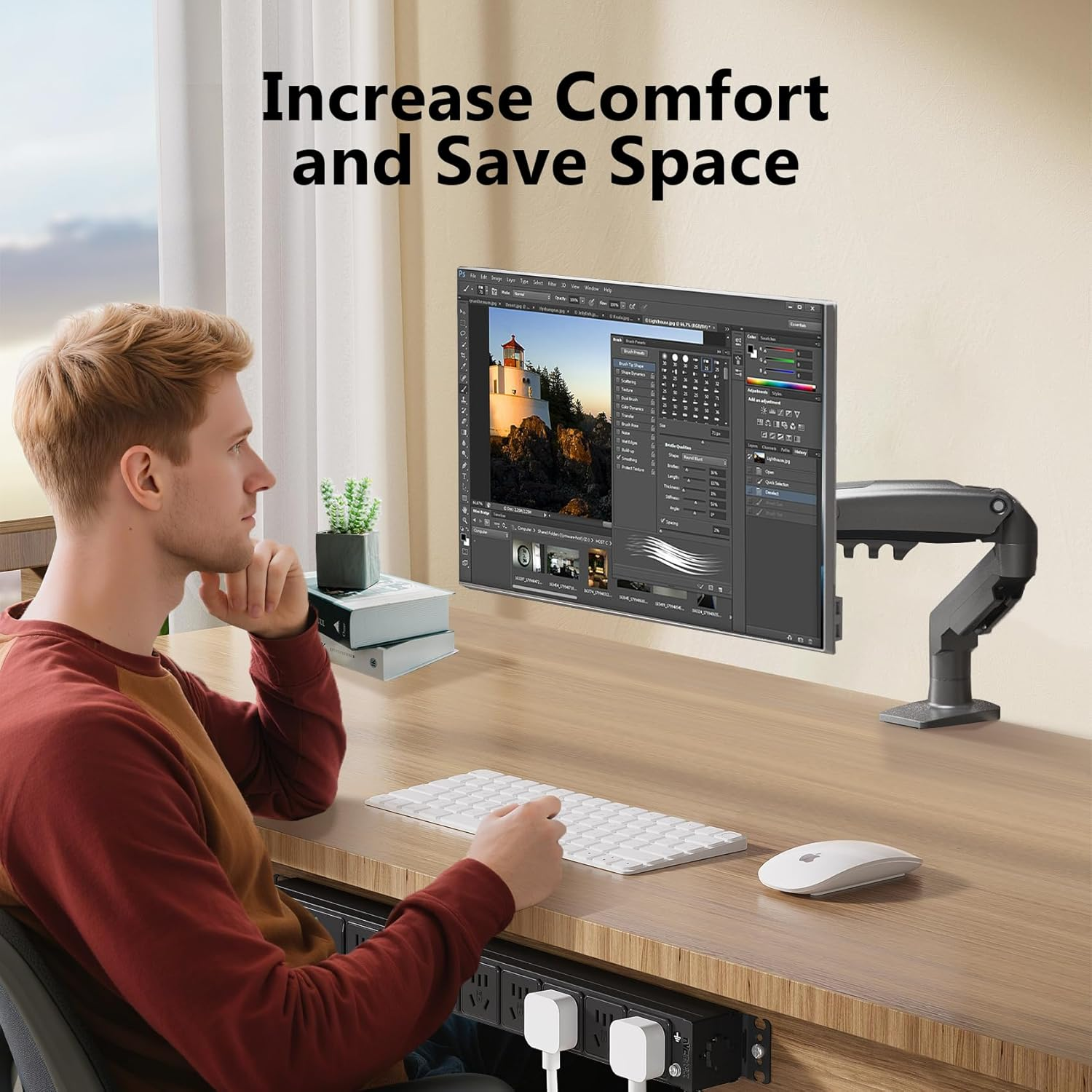 NB North Bayou Monitor Arm Desk Mount Full Motion Swivel Monitor Stand Gas Spring for 17''- 32'' Computer Monitor Max 9Kg 20LB-F80 (Gunmetal Grey) image number 3