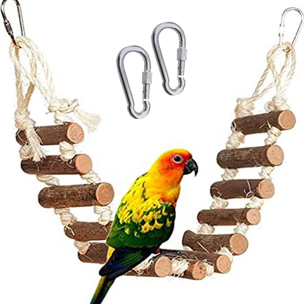 Bird Pet Ladders, Parrot Climbing Ladder Bridge Wood Chewing Hanging Standing Swings Toys for Small Medium Parrots Parakeets, Cockatiels, Lovebirds, Finches（Belt Climbing Buckle） image number 3