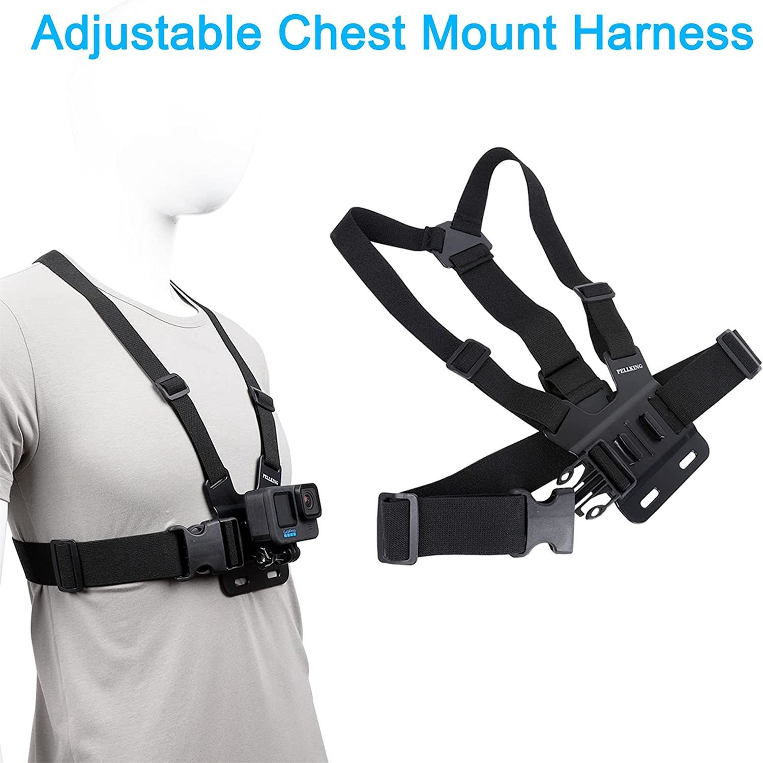 Accessories Set for Gopro Hero 11/10/9/8/7/6/5/4,New Quick Release Head Strap Mount + Chest Mount Harness + Backpack Clip Holder + 360&deg;Rotating Wrist Strap image number 1