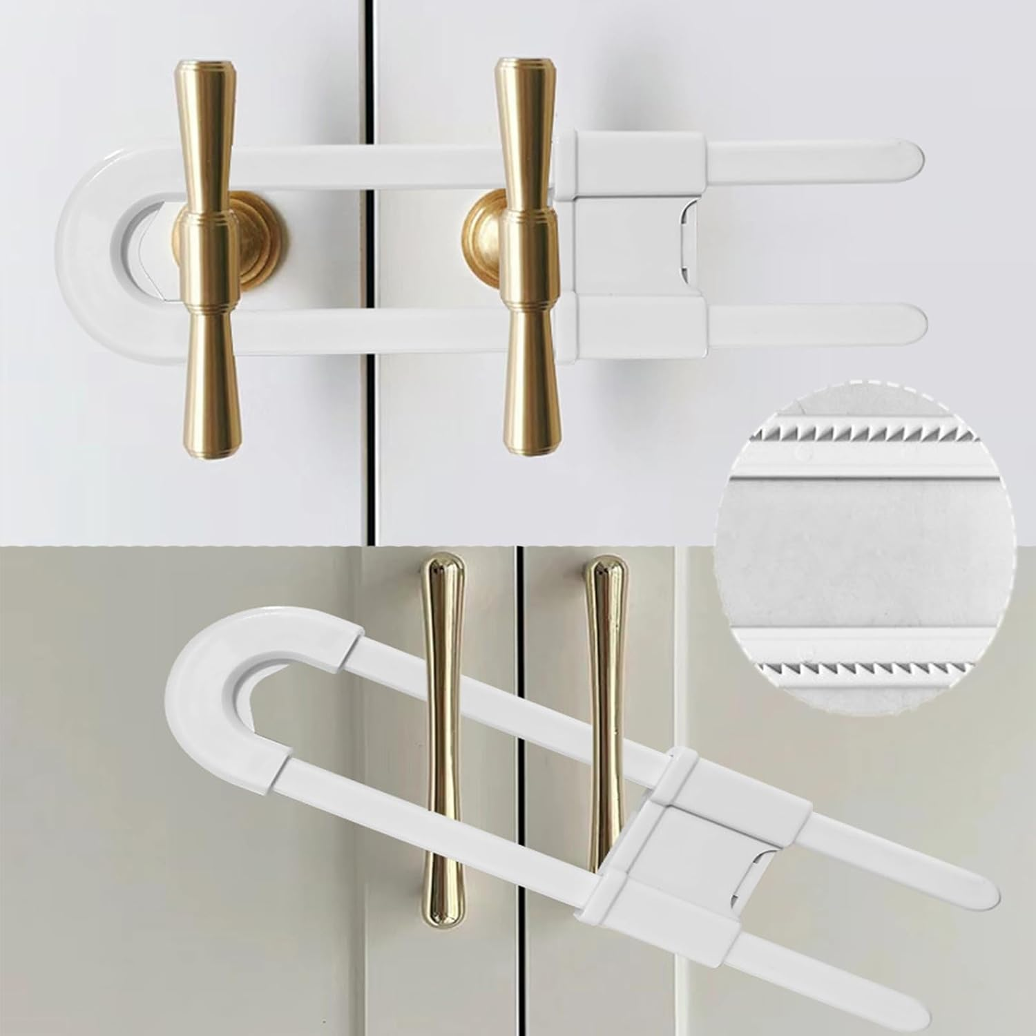 8Pack Sliding Cabinet Lock, Child Safety Locks for Cabinet Doors, Baby Child Proof U Shape Locks Latch for Cupboard Kitchen Bathroom Storage Doors Knobs and Handles image number 3
