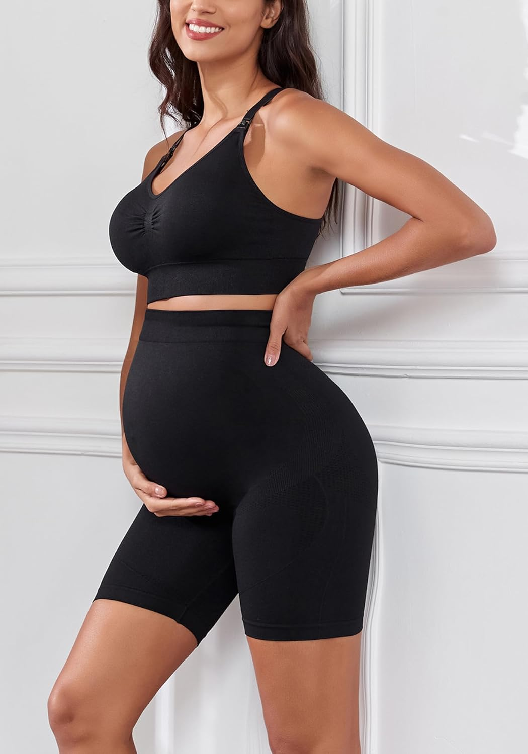 Lataly Womens Nursing Maternity 2 Piece Workout Set for Breastfeeding-Bra&Yoga Shorts for Pregnancy Activewear Outfit image number 5