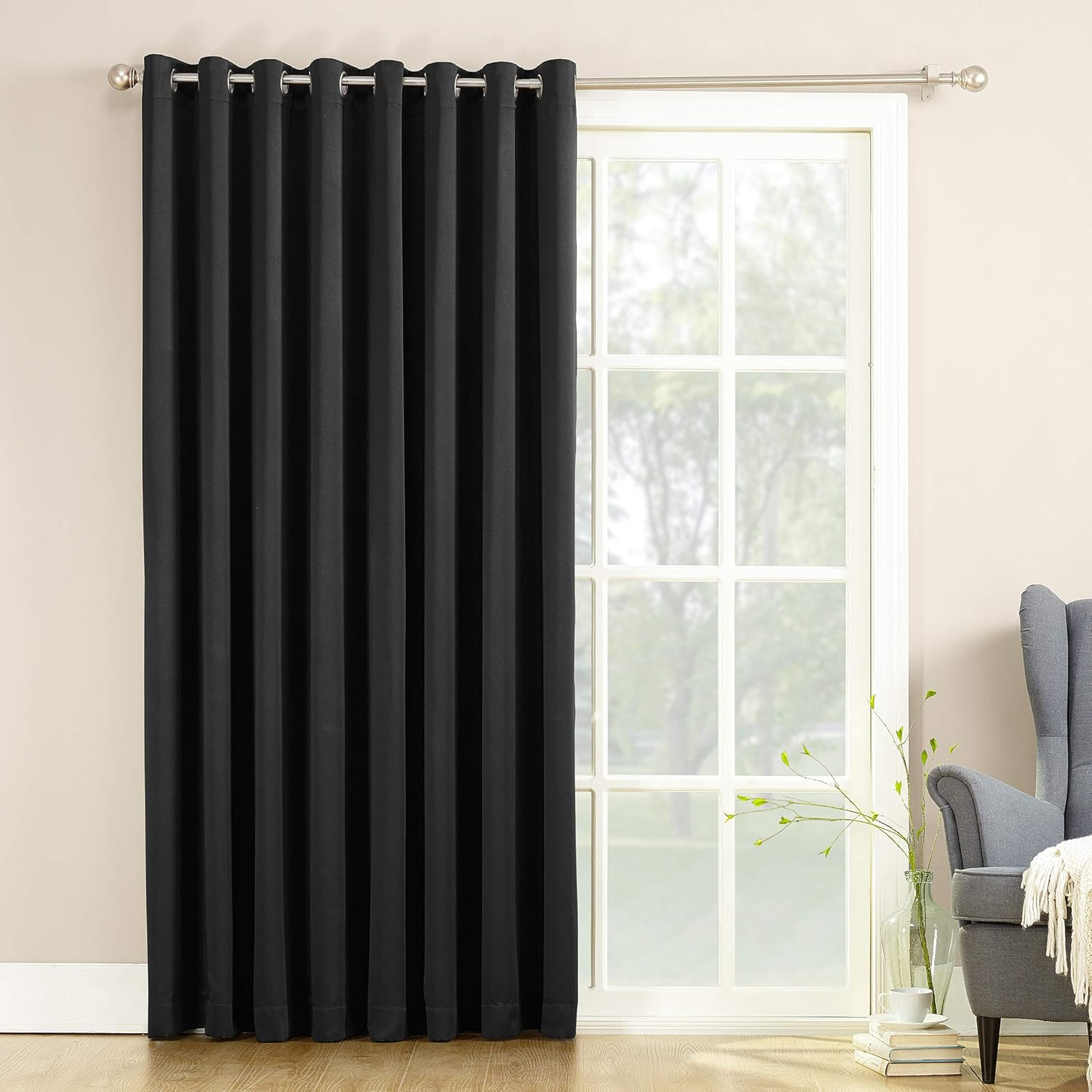 Sun Zero Barrow Energy Efficient Patio Door Curtain Panel, 100" X 84", Black