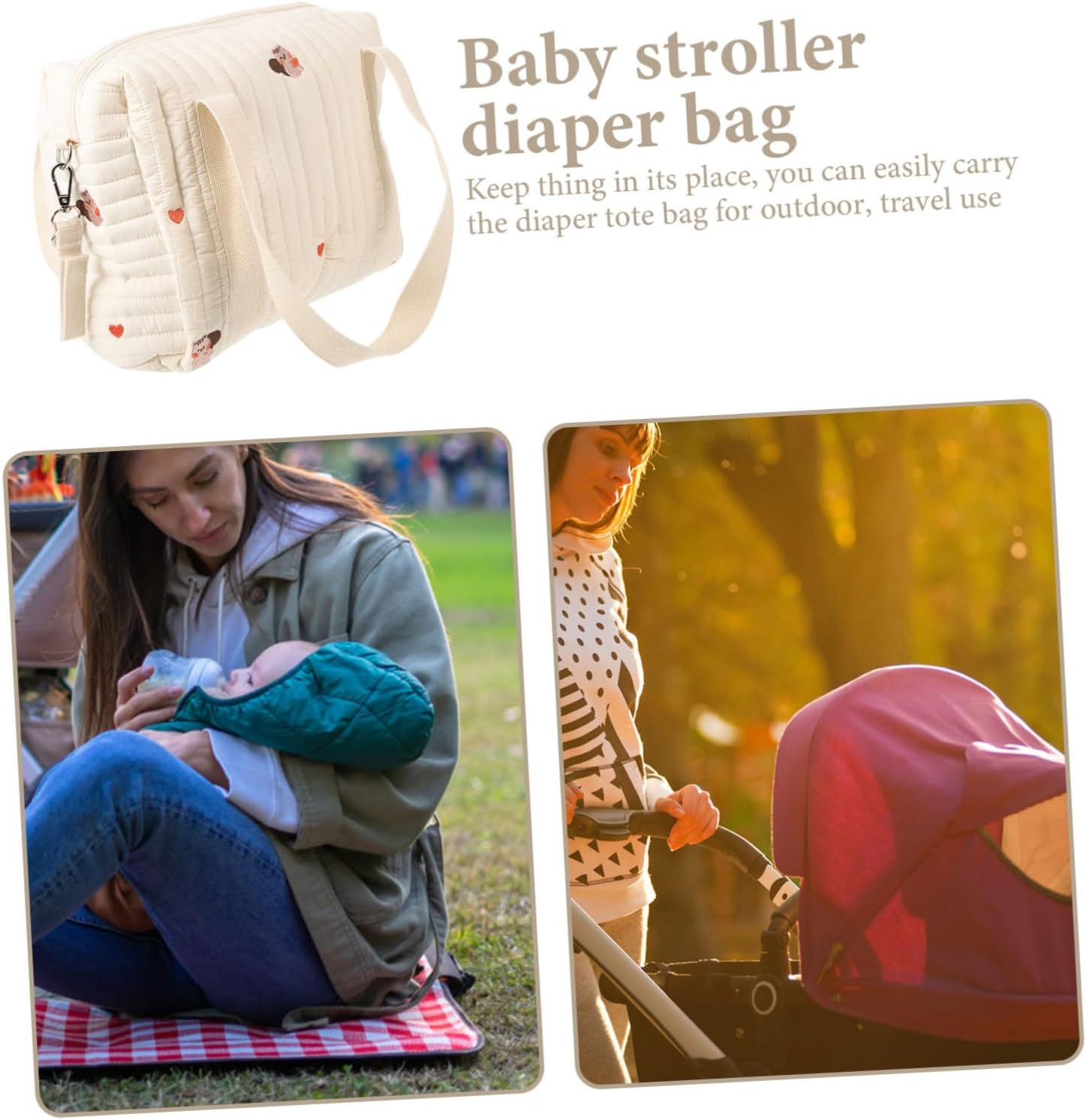 Cotton Diaper Bag Compact Portable for Travel Outdoor Double Straps Tote Storage image number 1