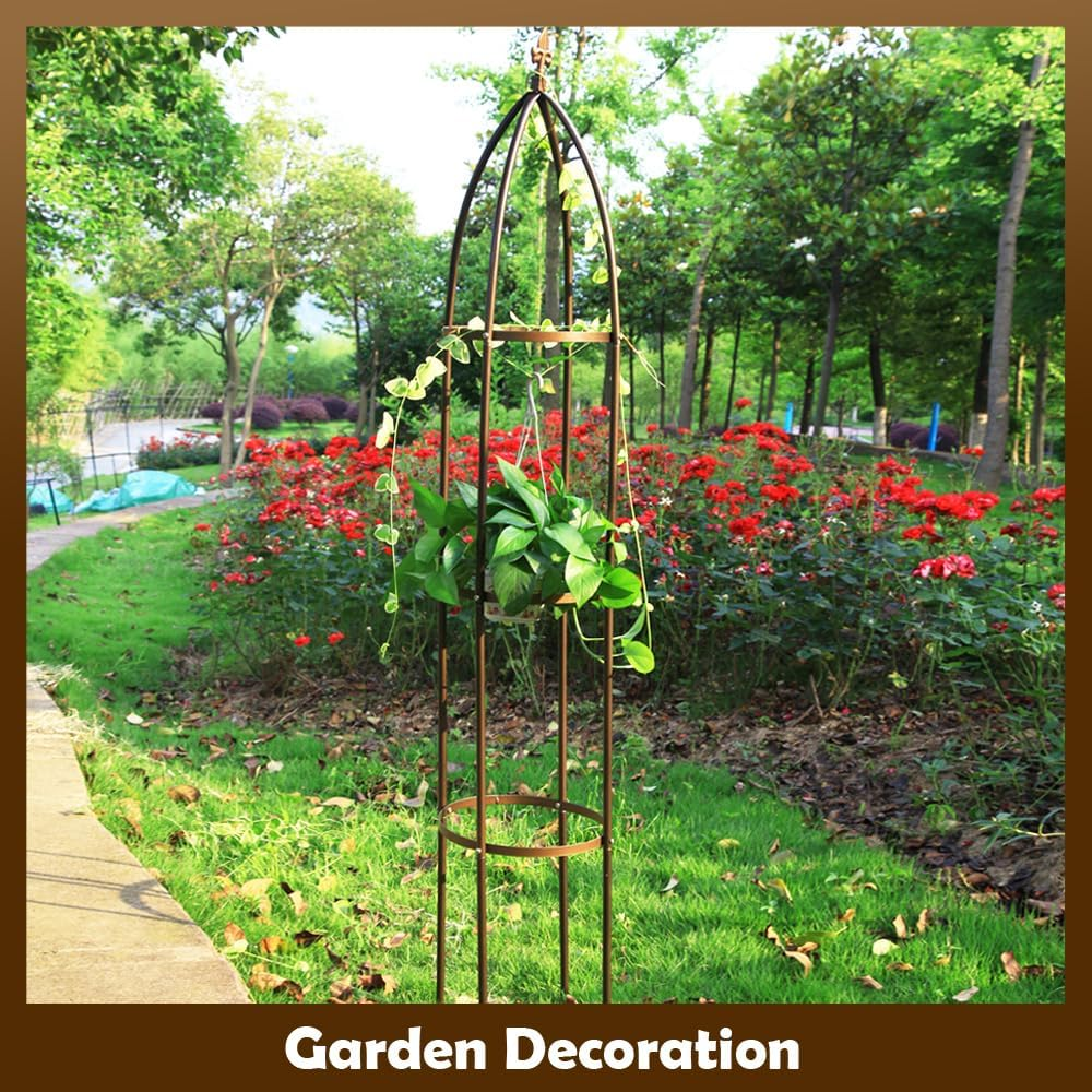 Obelisk Garden Trellis 6.3 Feet Tall Sturdy Plant Support for Climbing Vines and Flowers Stands (4.9 Lbs, Dark Bronze) image number 4