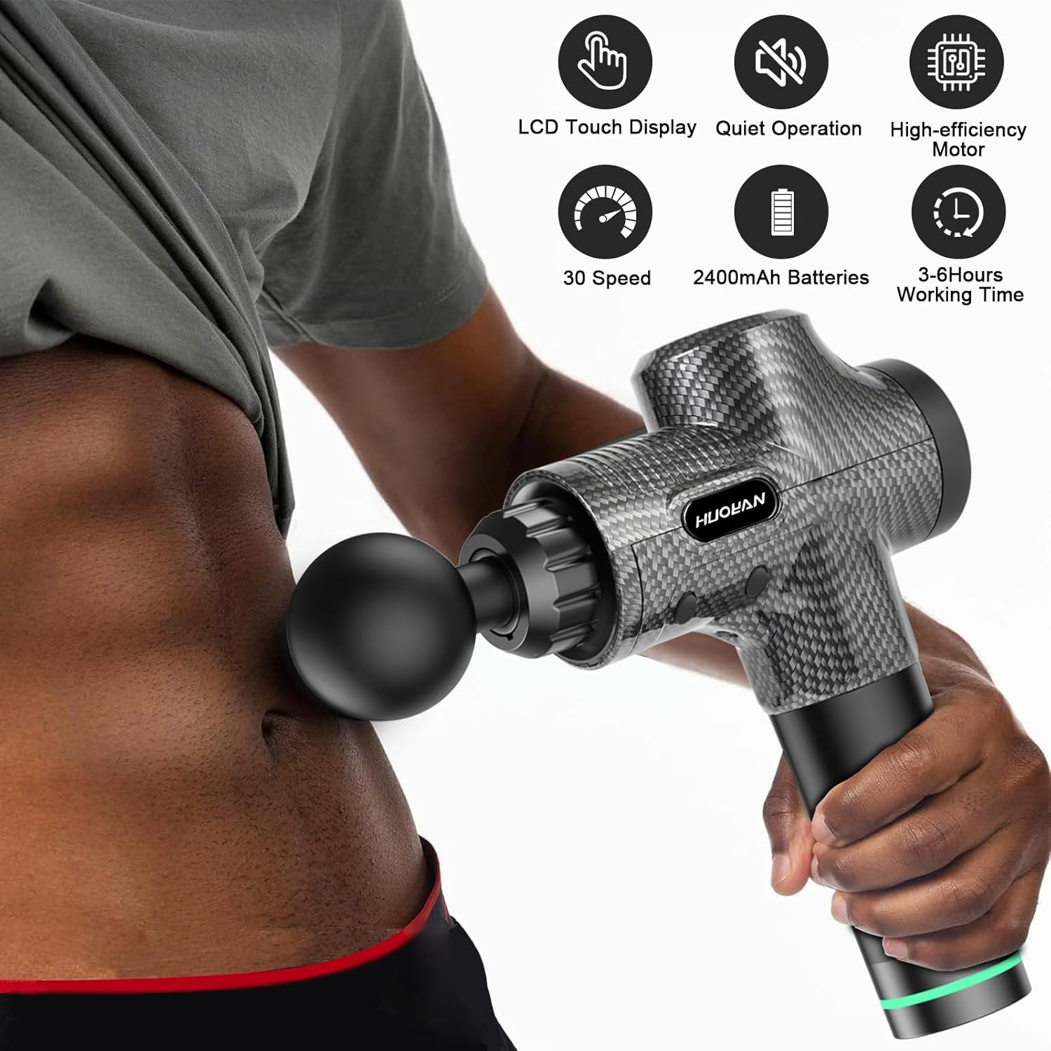 Massage Gun,Electric Muscle Massager Portable Muscle Fascial Gun Deep Tissue Massage Gun for Athletes Back Body Leg Pain Relief Low Noise Muscle Massager with Storage Bag and 6 Massage Heads image number 1