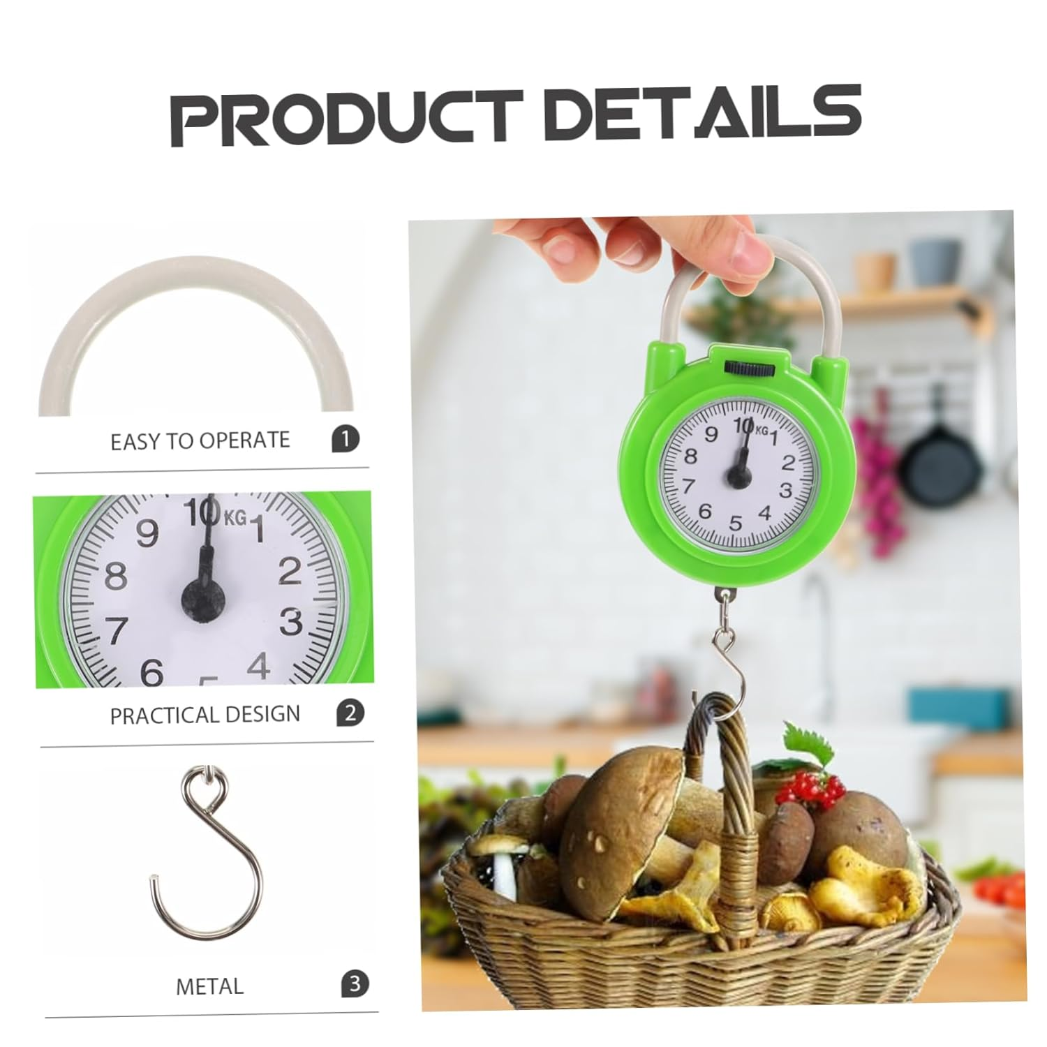 Luxshiny Portable Spring Scale Luggage Scale with Hook High Precision Small Manual Travel Suitcase for Household and Travel Use Fluorescent Green image number 2