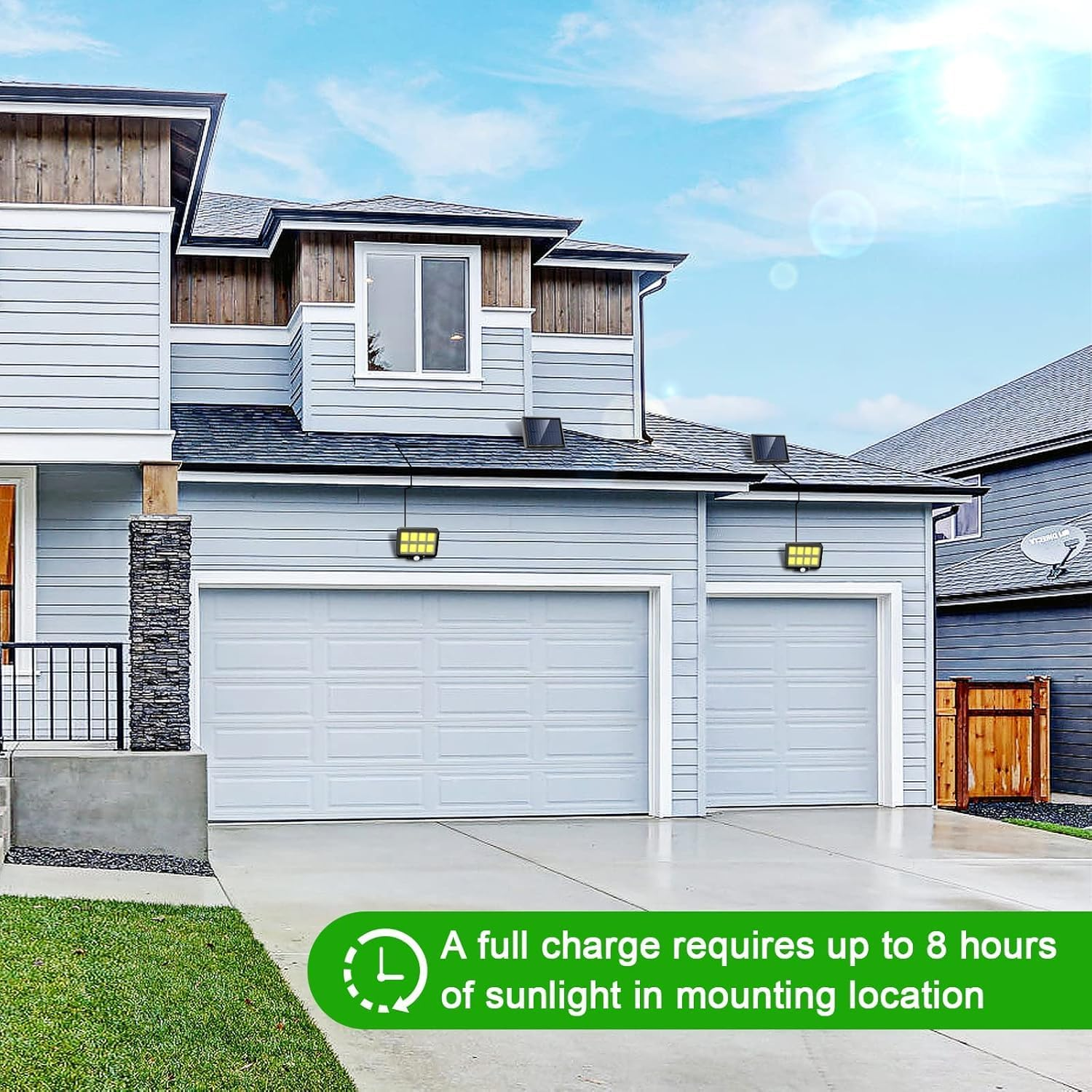 Solar Motion Sensor Light Outdoor, 320 Bright COB LED, 16.4Ft Cable, 3 Working Mode, Adjustable Solar Panel, Wired Solar Powered Security Flood Lights for Indoor Use, Wall, Yard, Garage, Garden 2PCS image number 4