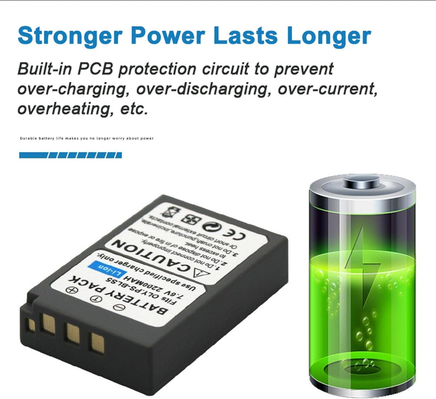 PS-BLS5 Bls50(2200Ma) Camera Battery Multifunctional Charger Set (Including Two Batteries) Compatible with Olympus OM-5 OM-D E-M5 III E-M10 E-M10 III E-M10 IV E-PL8 E-PL9 E-PL10 Stylus 1 Camera