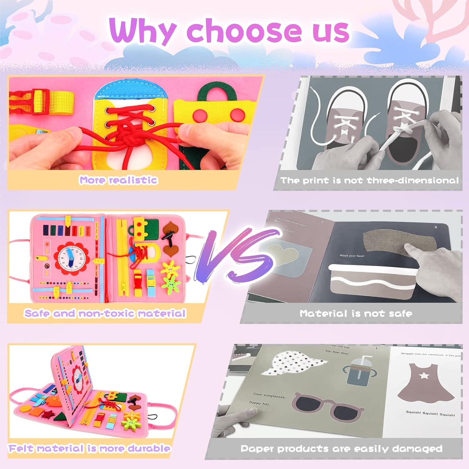 Montessori Sensory Toys for 1-2-3 Year Old Toddler- Kids Busy Board for 12-36 Month Baby Boys Girls 1-3 Baby Activity Games Learning Motor Skill Toys for 1-4 Year Olds Gifts for 1-4 Toddlers image number 5