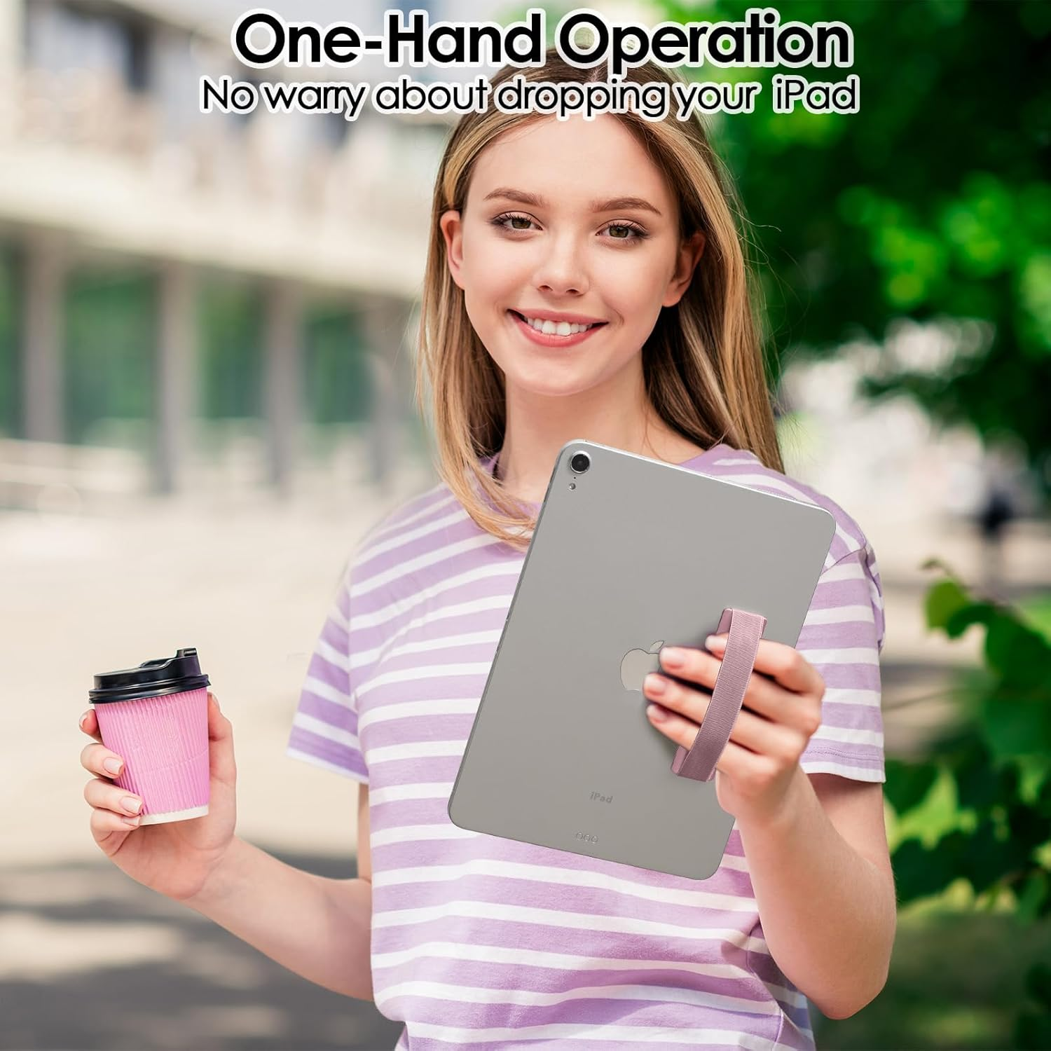 TECHGEAR Tablet Hand/Finger Grip Holder, Elastic Adhesive Grip Strap Universal Loop to Stick on Back of Tablets and Cases for Tablet, Ipad, Samsung Tabs, Lenovo, Handheld Devices and More - Pink - Rose Gold image number 3