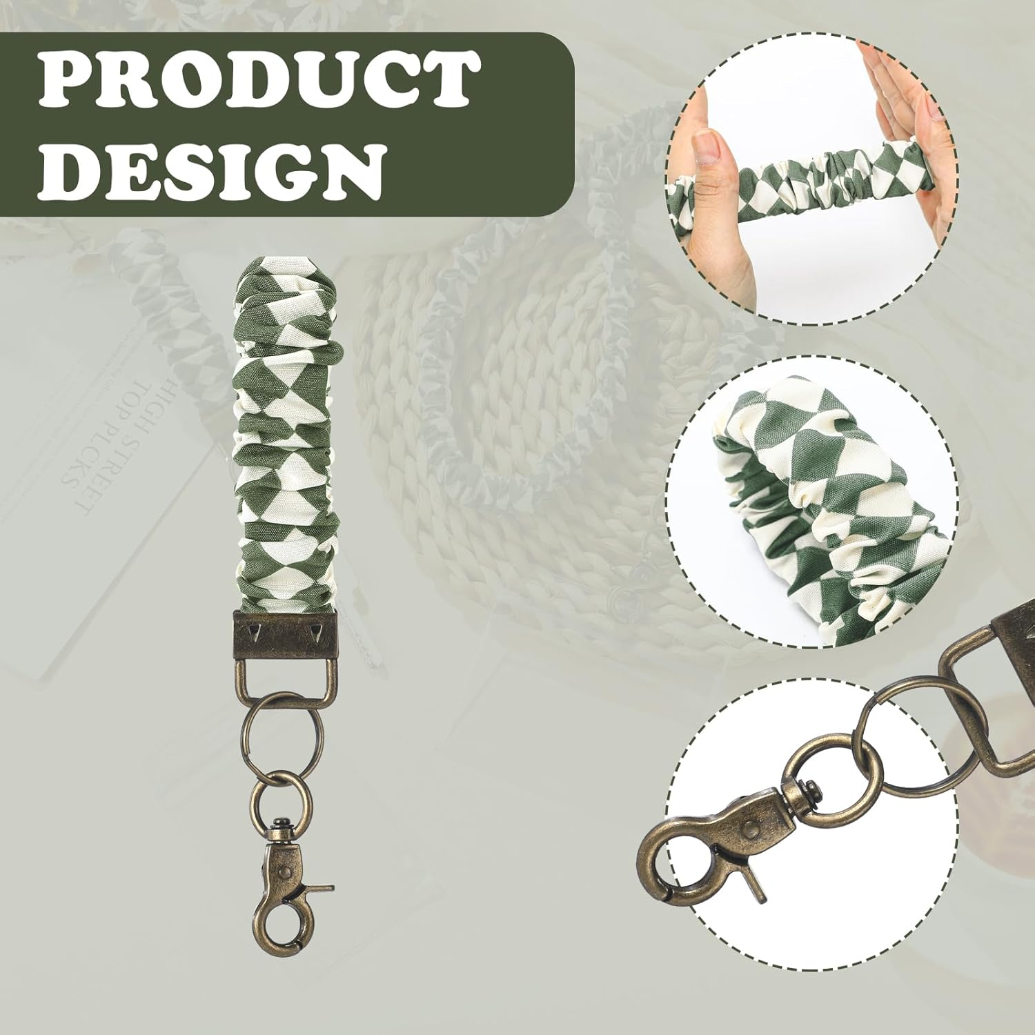 Marspark 2 Set Scrunchie Lanyards with 4 Card Holders for ID Badges and Keys Cute Stretchy Scrunchie Neck and Wrist Lanyards for Teacher Women Nurses School Office Supplies(White Green, Checked) image number 7