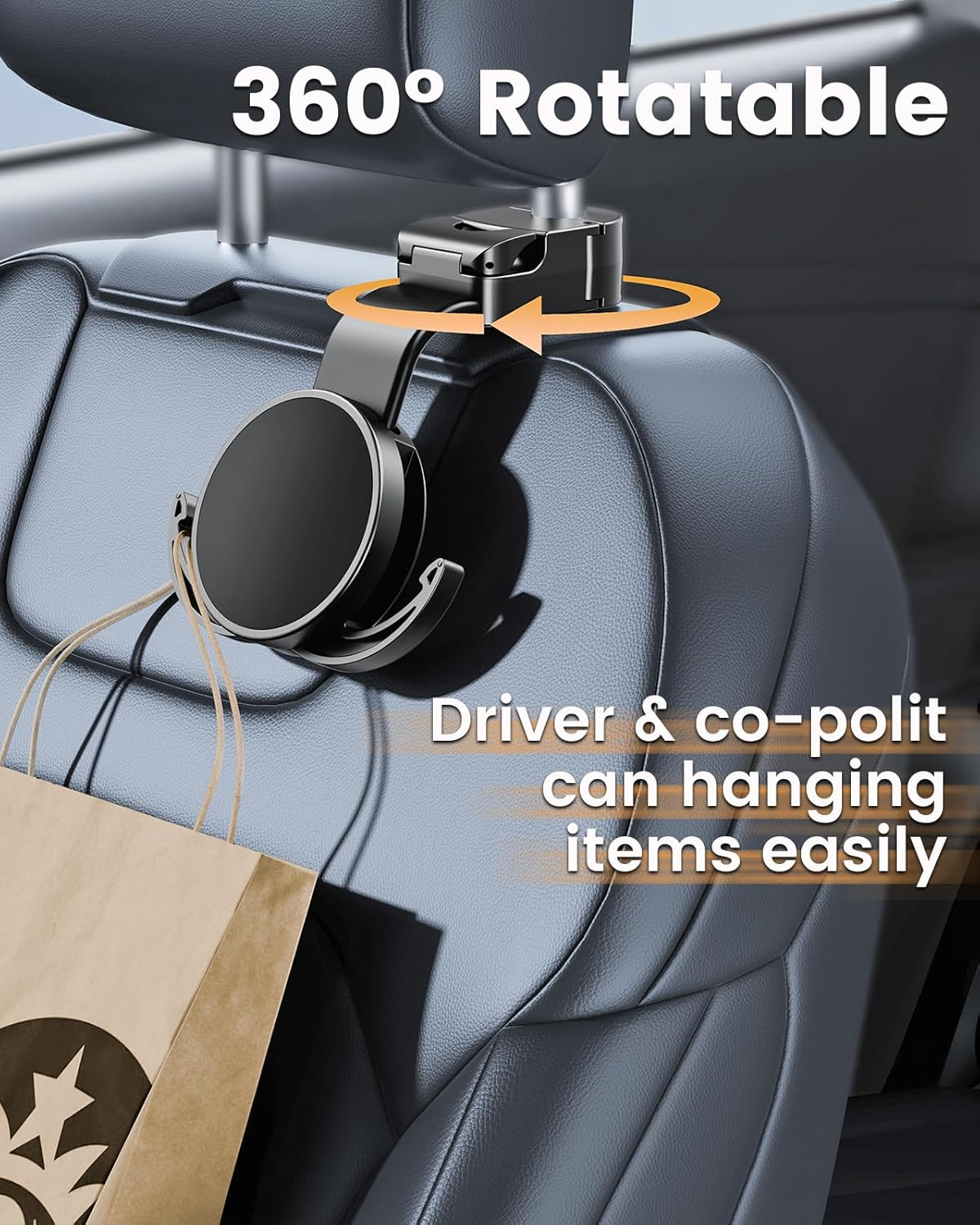 2 in 1 Car Headrest Phone Holder & Hidden Hook, [Strong Magnetic & Soft Aluminum Arm] Car Seat Phone Holder for Iphone, 3 Orgnaizer Car Headrest Hook for Purse Bag Key Umbralle Headphones image number 6