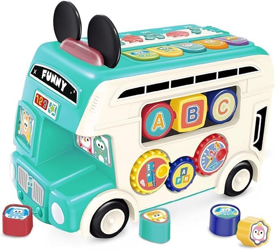 Baby Musical Toys - [2025 New] Large Early Learning Montessori Toys, Multifunctional Educational Sensory Game Music Bus with Sound/Shape Sorter, Birthday Gift for Boys Girls 18M+ image number 5