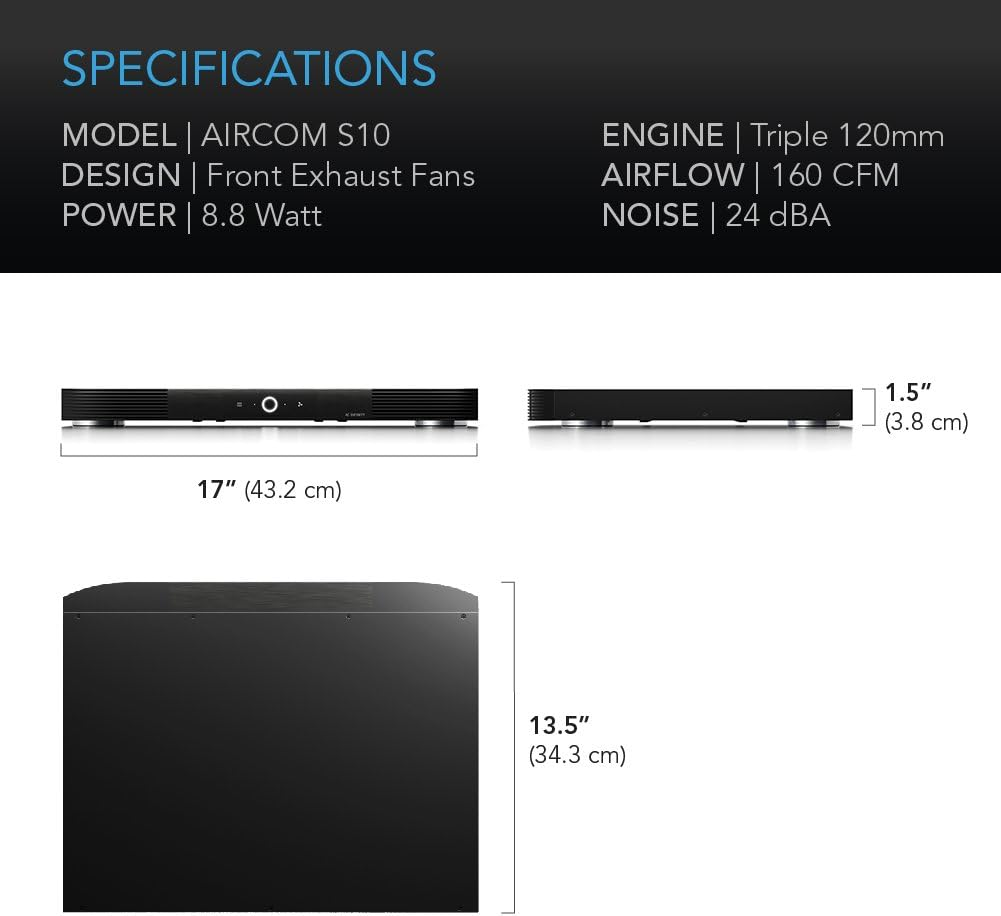 AC Infinity AIRCOM S10, Quiet Fan System 43 Cm for Receivers, Amplifiers, DVR, AV Cabinet Components image number 2