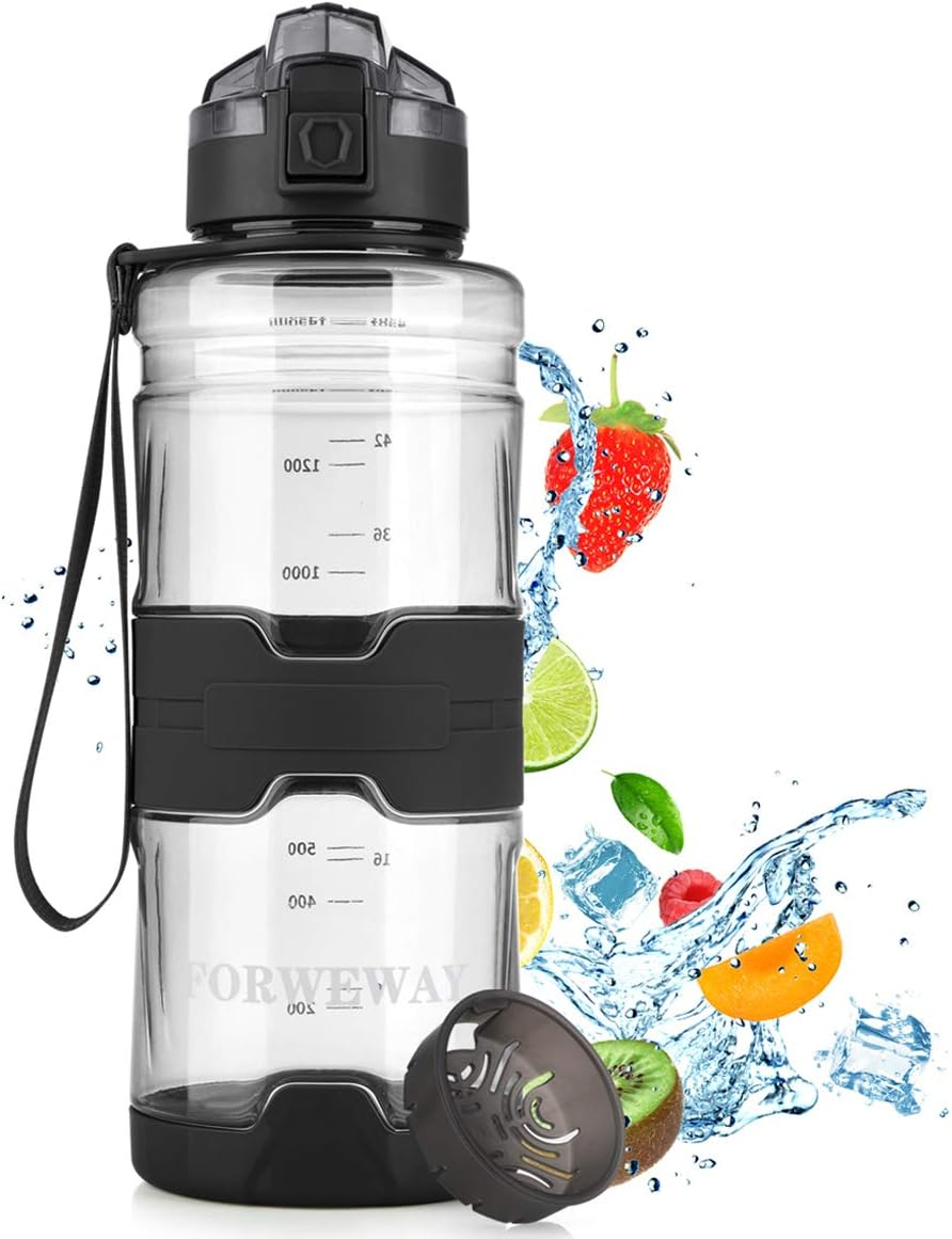 FORWEWAY Bpa-Free Large Water Bottle Tritan Leakproof Plastic Water Bottle with Filter Reusable Big Drink Water Bottles Durable for Fitness Outdoor Camping Hiking (Green)