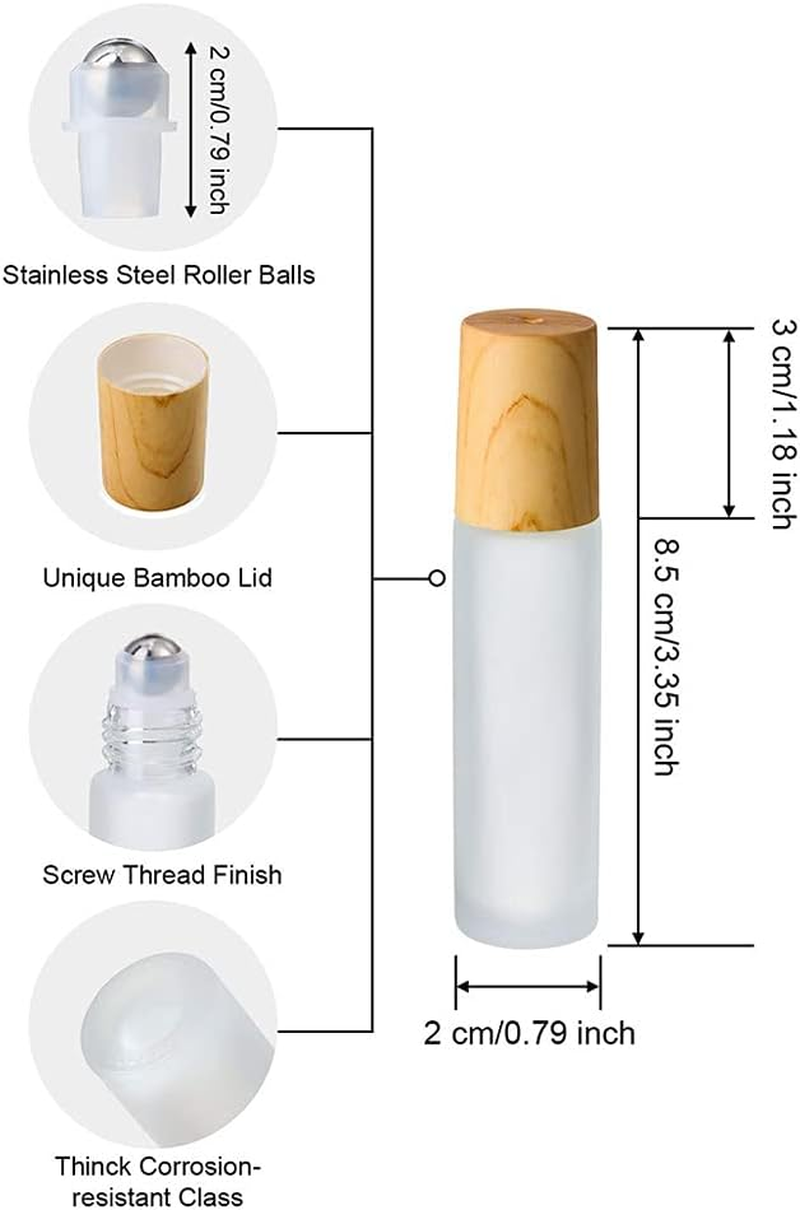 Imirootree 10Ml Essential Oil Roller Bottles High-Grade Frosted Glass Roller Bottles with Stainless Steel Roller Balls,Wood Grain Lid, for Essential Oil Cosmetic Sample ( 10 Pcs) image number 1