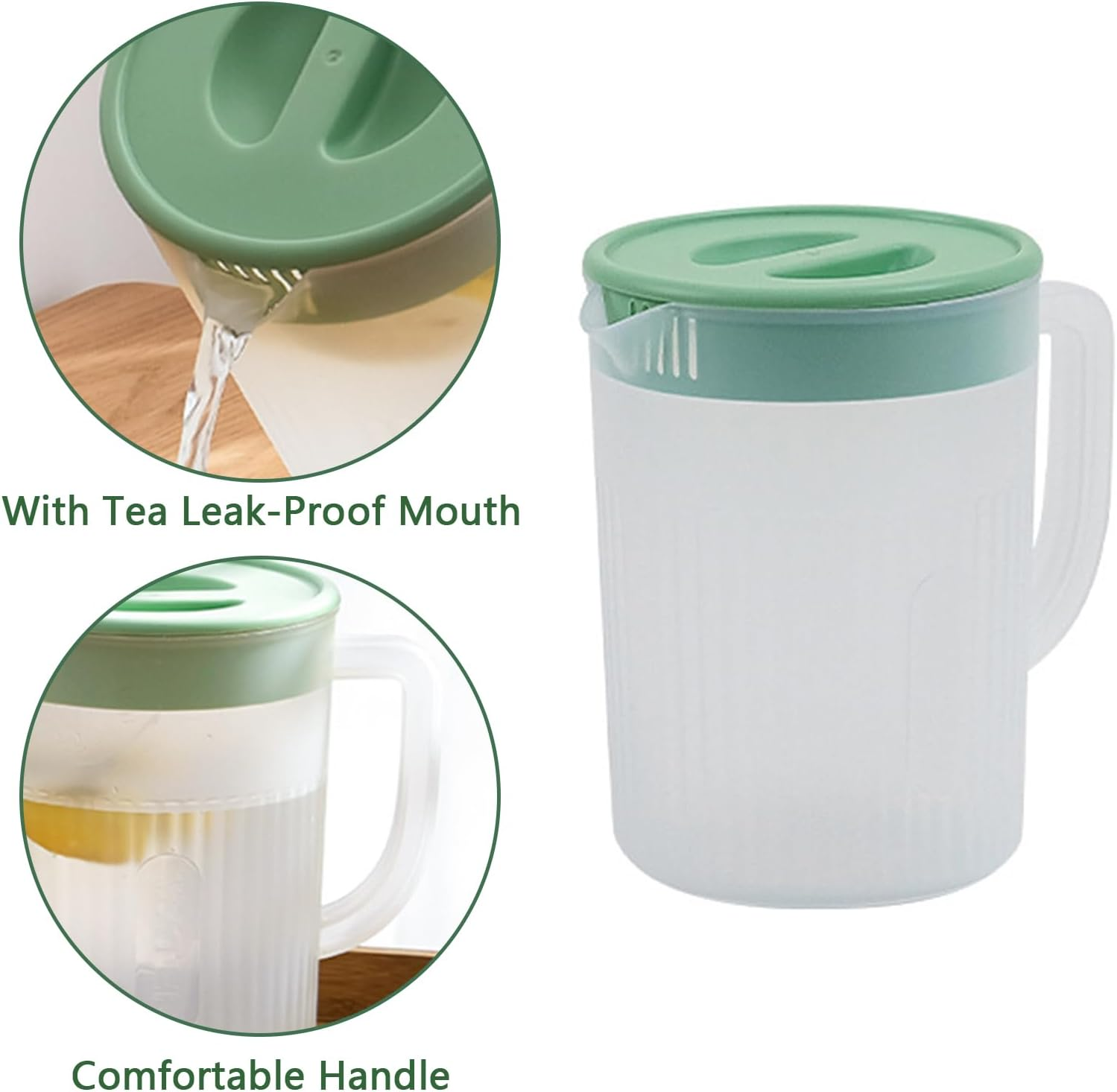 2.2 Liter Plastic Water Pitcher Large-Capacity Household Water Jug with Lid, Beverage Container for Hot Cold Juice Tea (Transparent Green) image number 1