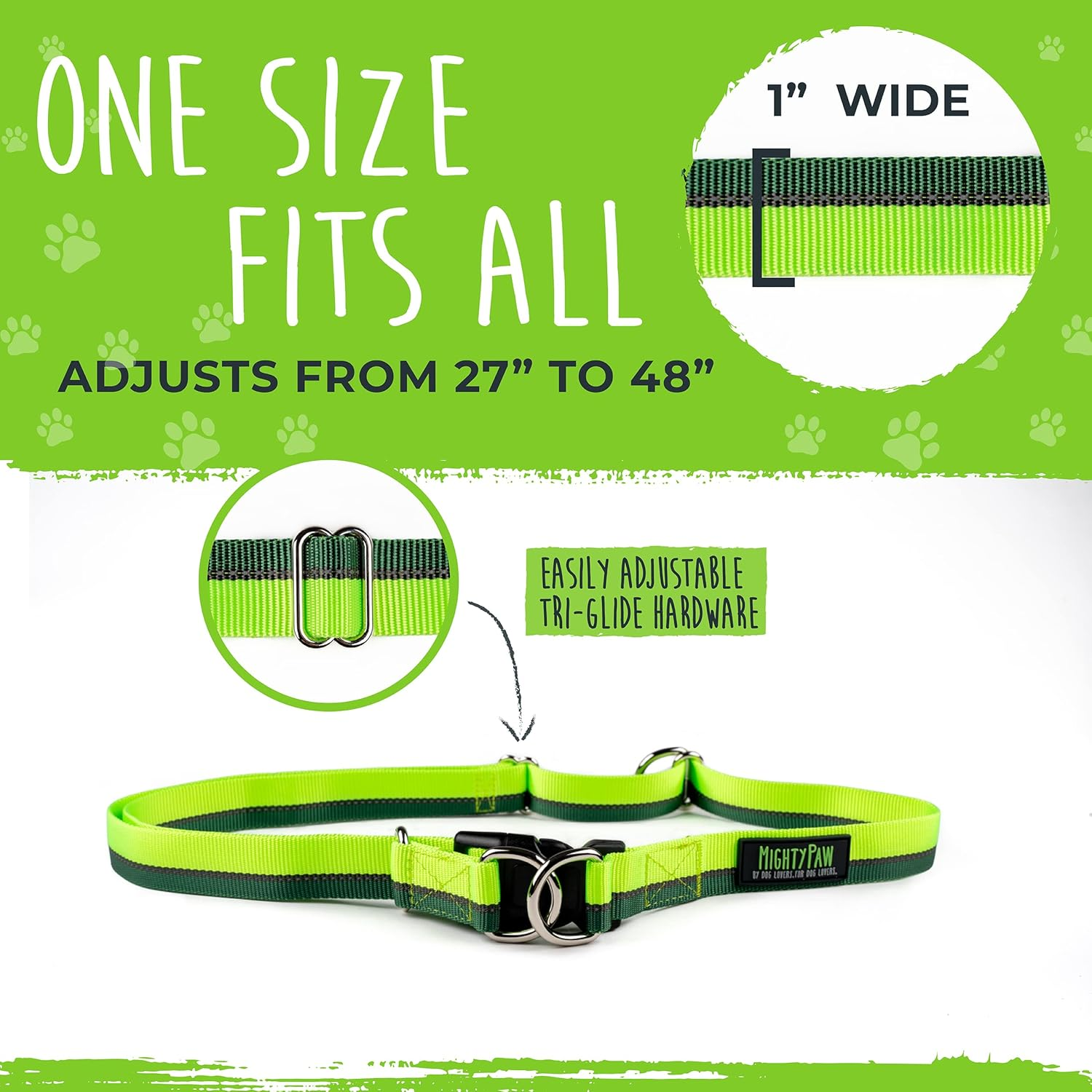 Mighty Paw Hands Free Bungee Leash 2.0 | 4&rsquo; Dog Lead W/Dual Padded Traffic Handles for Running, Hiking & Jogging. Wearable Belt (27-48&rdquo; Waistband) W/ 2 Attachment Loops. Pets up to 150Lb (Green) image number 3