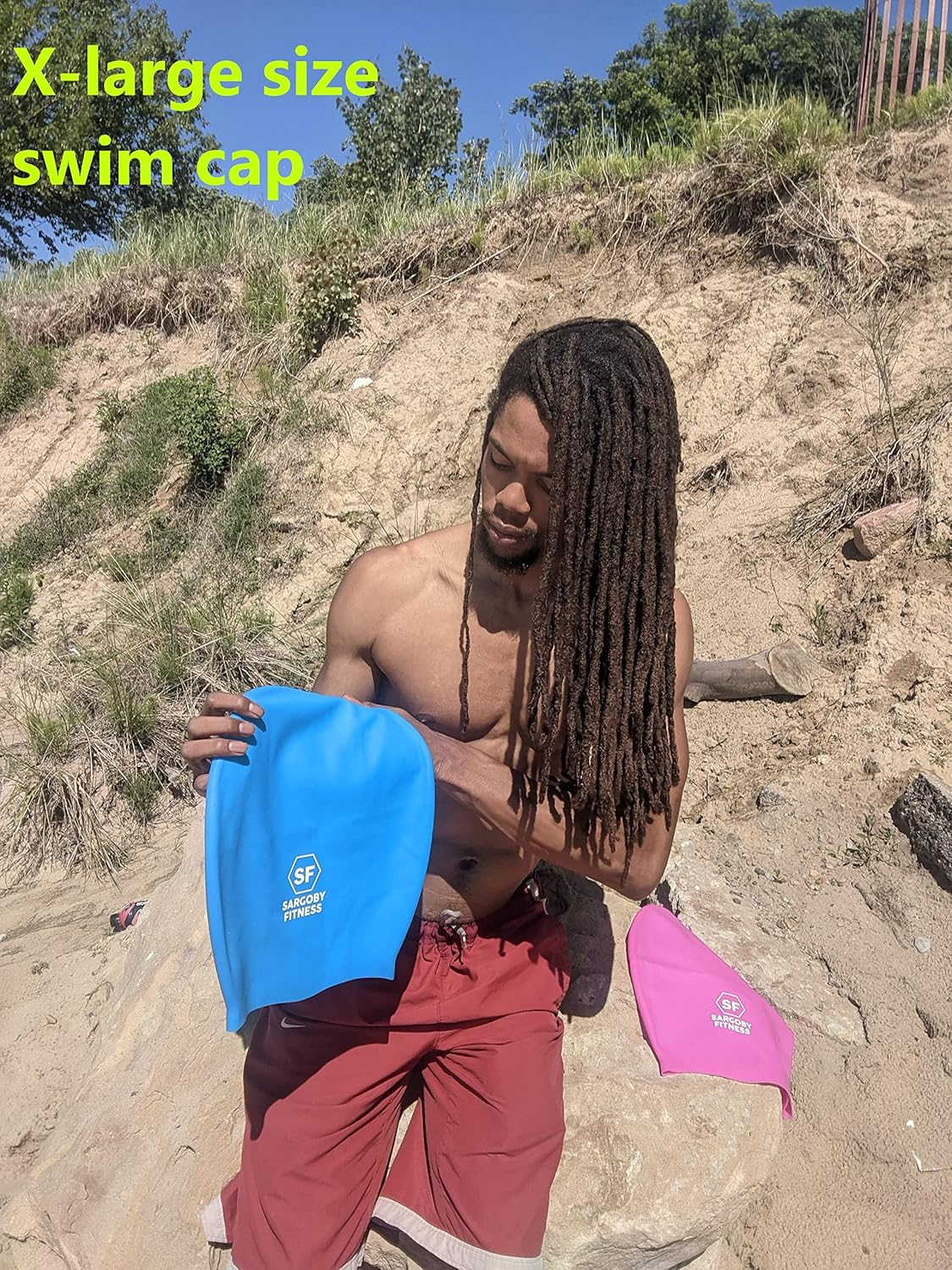 Sargoby Fitness Dreadlock Swimming Cap Designed for Voluminous and Bulky Hairstyles Such as Dreadlocks Braids Afro Dreads This Extra Large Swimming Cap Can Be Used as a Shower Cap image number 3