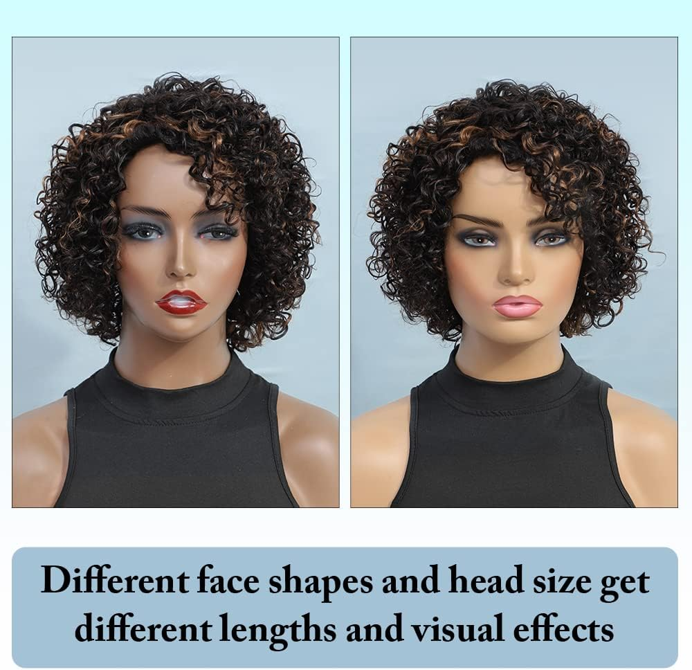 UDU #1B 30 Human Hair Wigs, Ombre Human Hair Wigs for Black Women Afro Kinkys Curly Human Hair Wig 8Inch Black Brown Wig image number 2