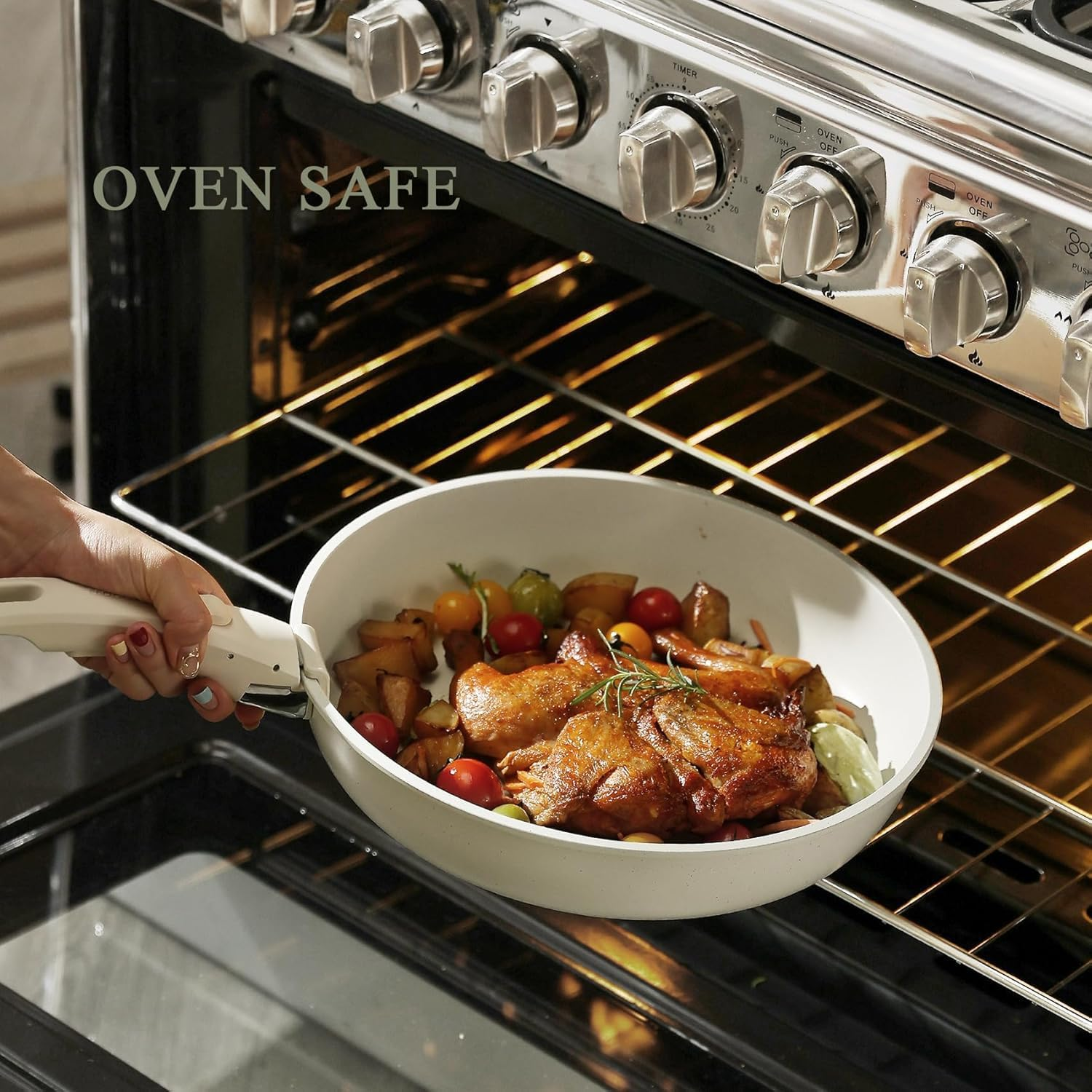 17 Pcs Pots and Pans Set Nonstick, Cookware Set Detachable Handl Kitchen Cooking Set with Utensil and Pan Protectors, PFOS and PFOA Free(White) image number 5