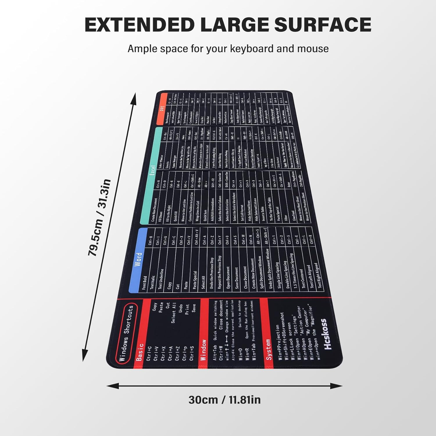 Excel Shortcut Keys Mouse Pad Exel Cheat Sheet Desk Mat 80X30Cm Large Cheat Sheet Mousepad PC Office Spreadsheet Keyboard Mat Non Slip Rubber Base Stitched Edge Mousepad image number 4